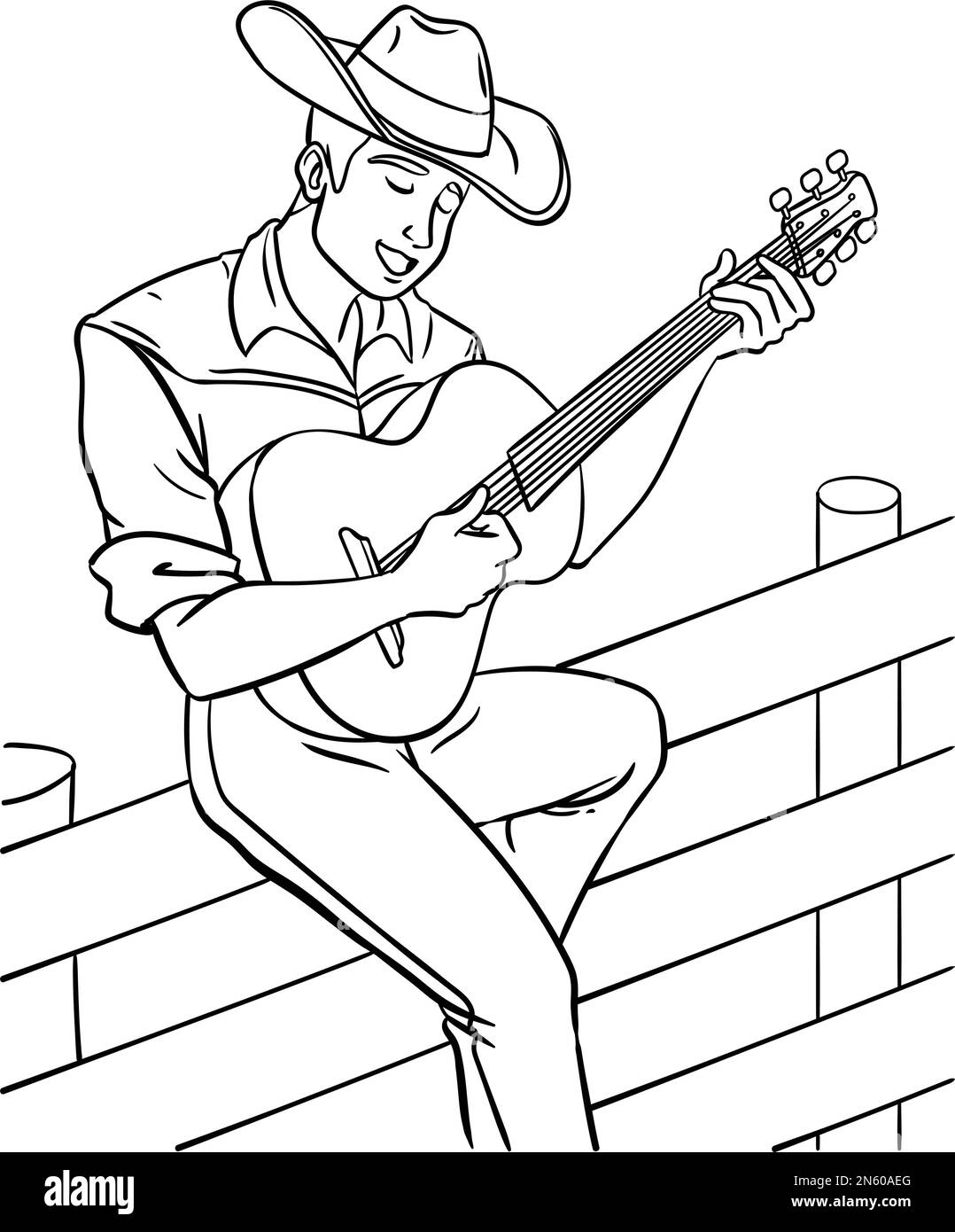 Cowboy Playing Guitar Isolated Coloring Page Stock Vector Image & Art ...