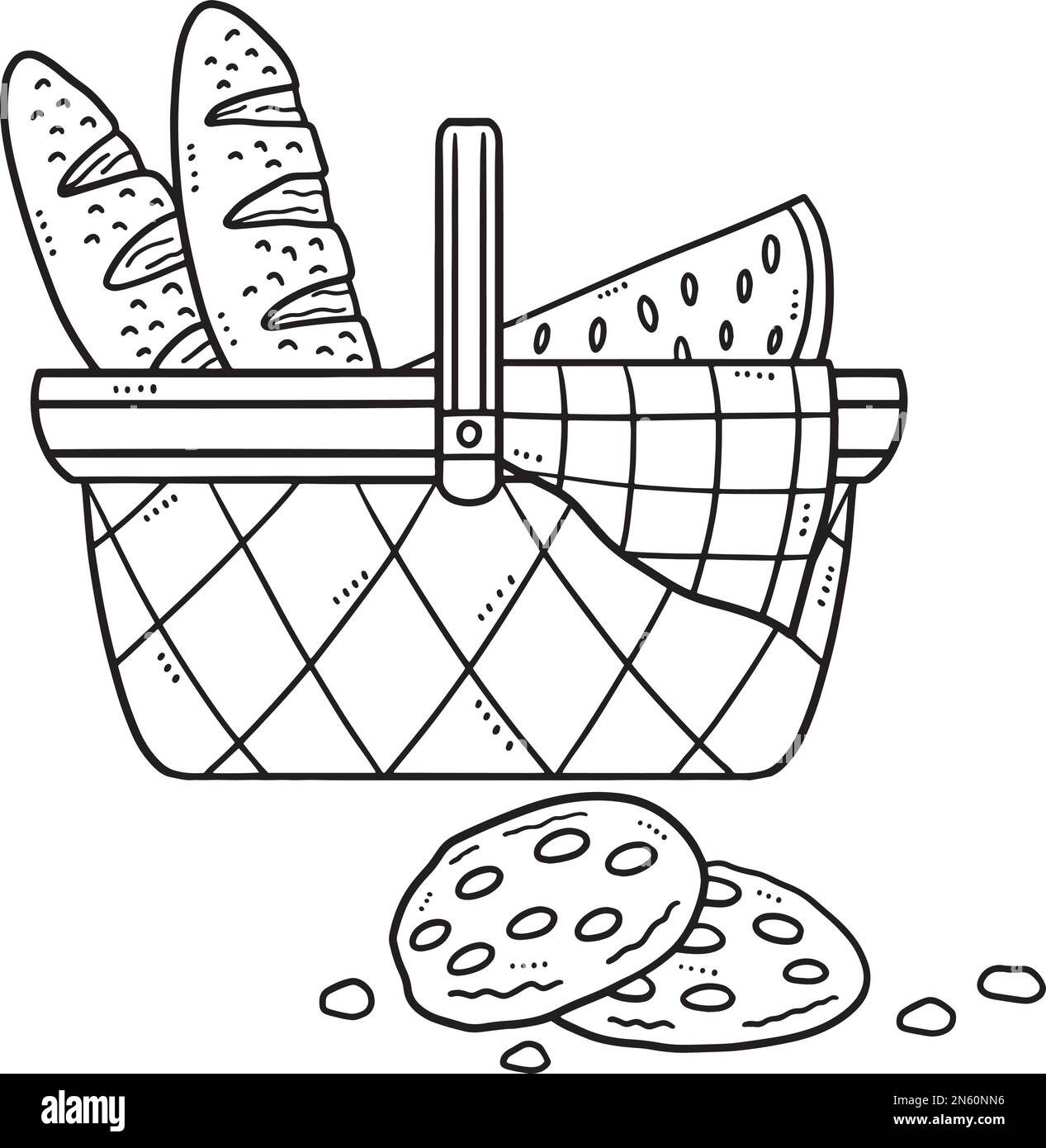 Basket with Bread Isolated Coloring Page for Kids Stock Vector Image ...