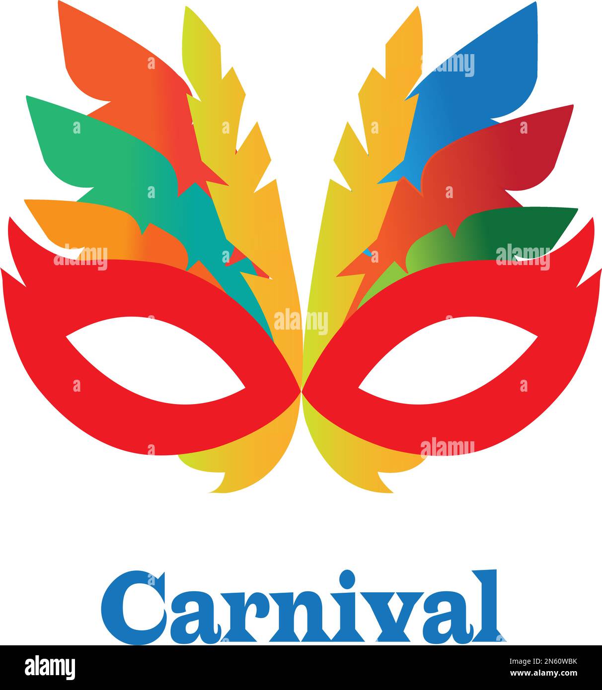 A multicolored carnival mask on a white background with copy space Stock Vector