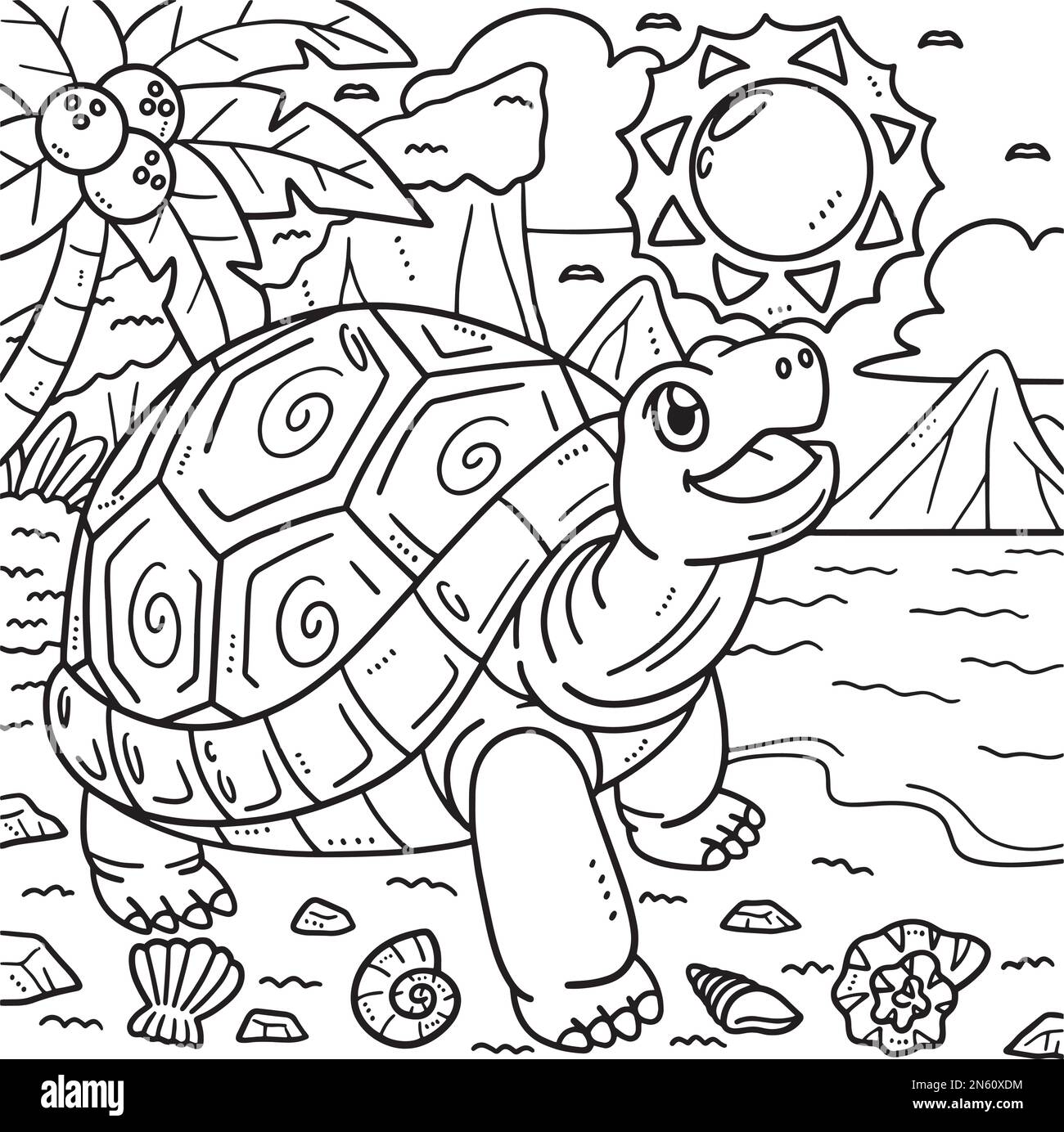 Summer Tortoise Playing Coloring Page for Kids Stock Vector Image & Art ...