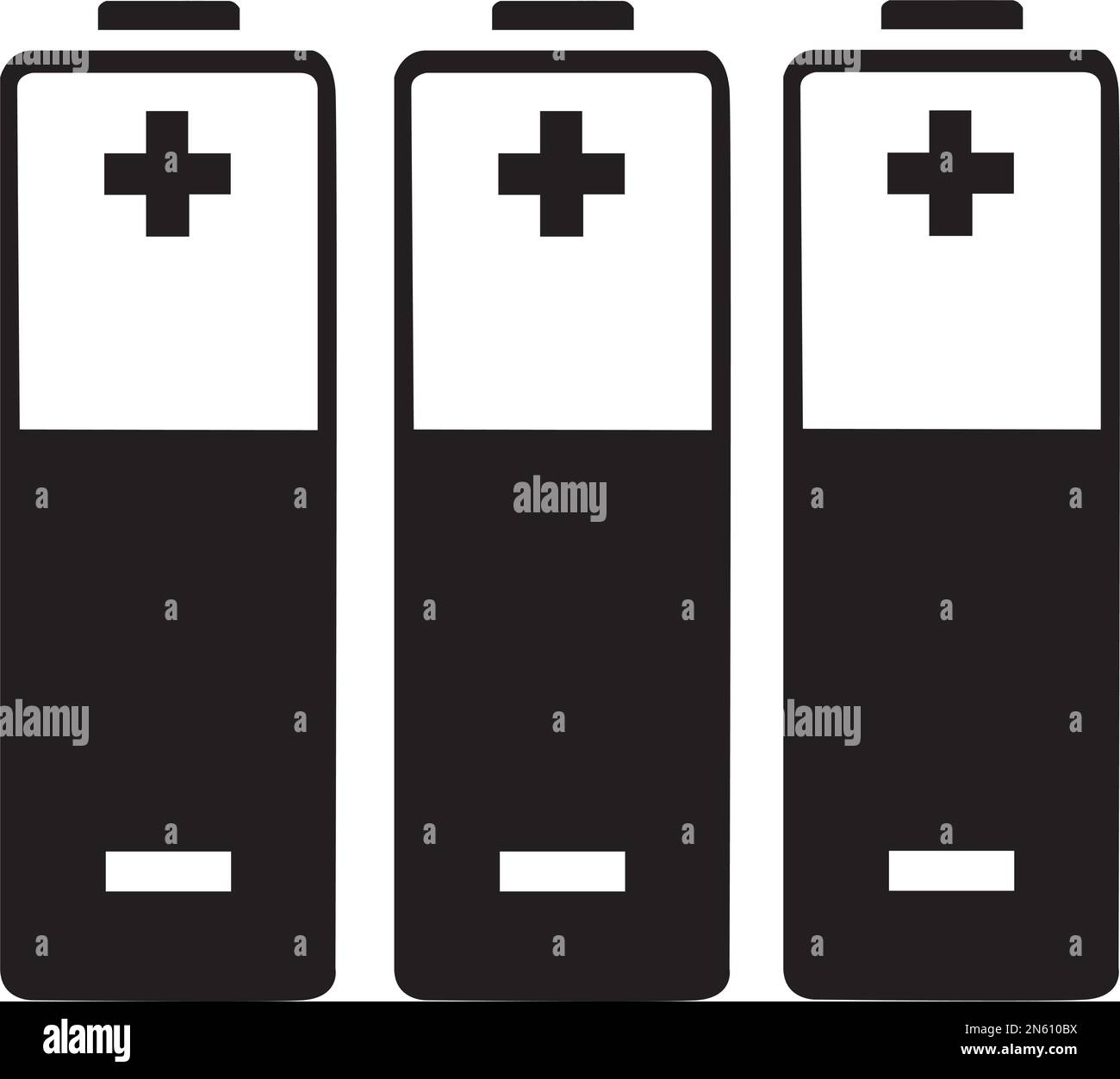 Three black and white batteries on a white background with copy space Stock Vector