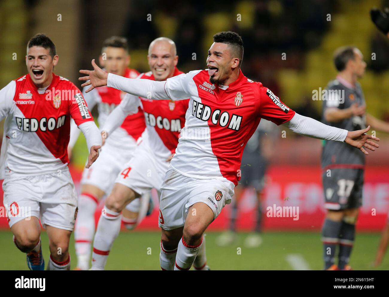 Monaco's Emmanuel Riviere of France celebrates after scoring the first ...
