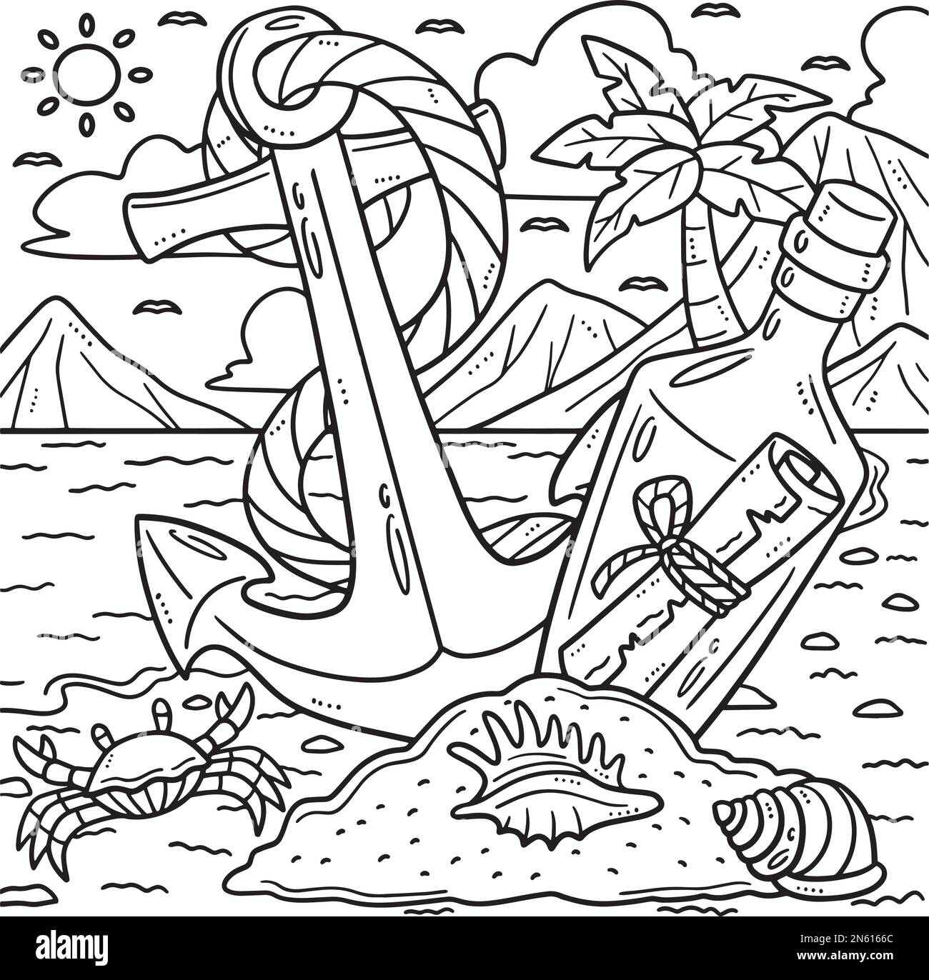 summer-message-in-a-bottle-and-anchor-coloring-stock-vector-image-art
