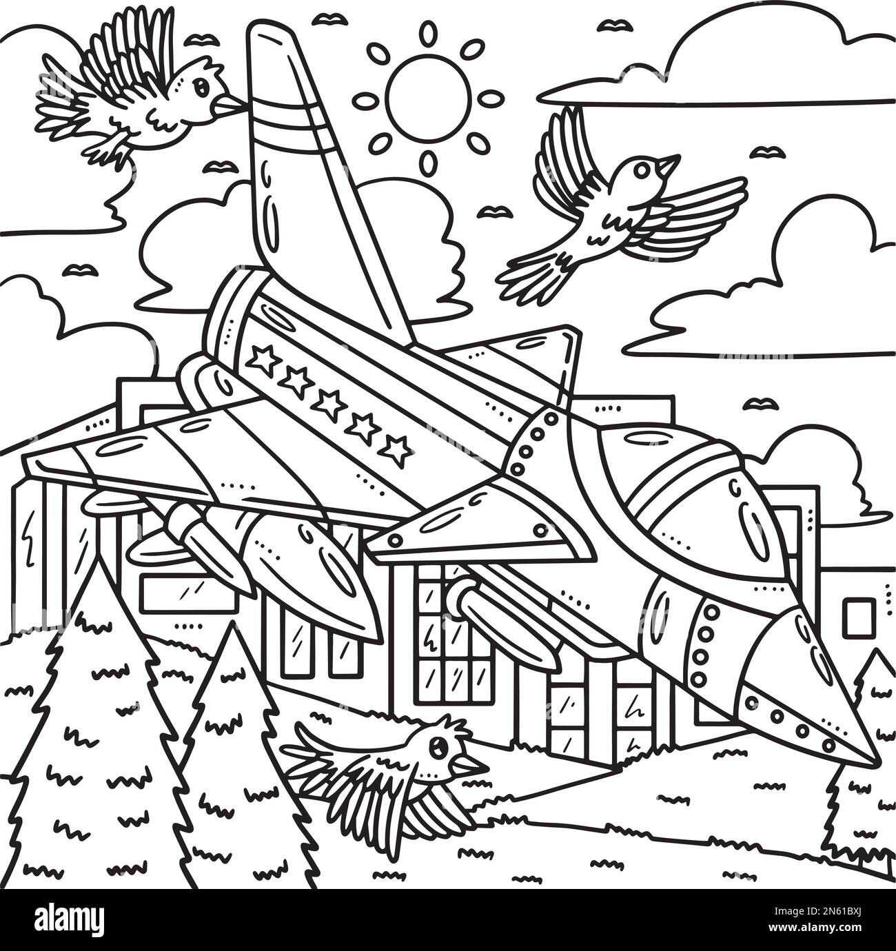 Memorial Day Fighter Jet Coloring Page for Kids Stock Vector Image