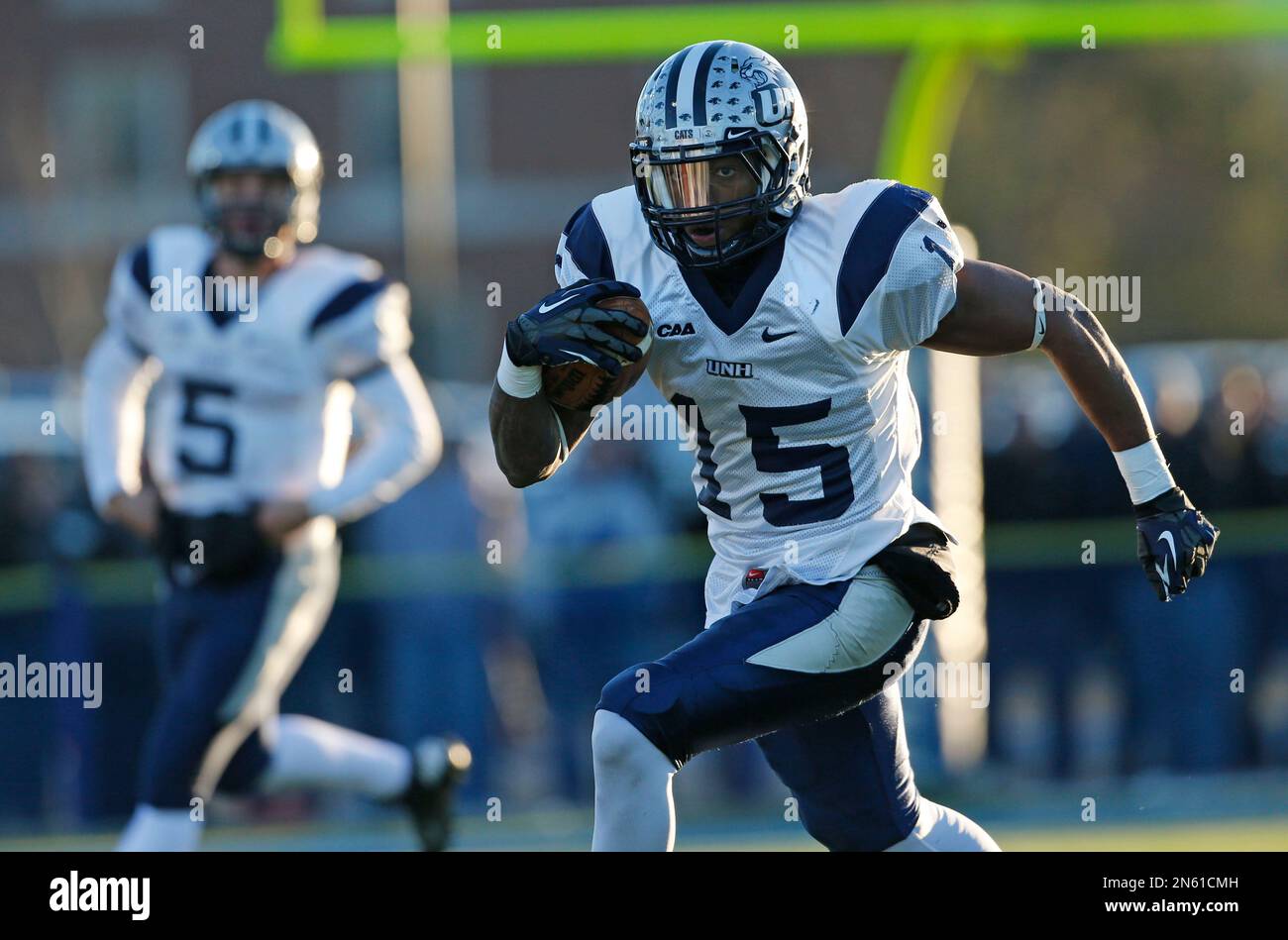 New Hampshire wide receiver R.J. Harris (15) runs after a reception ...