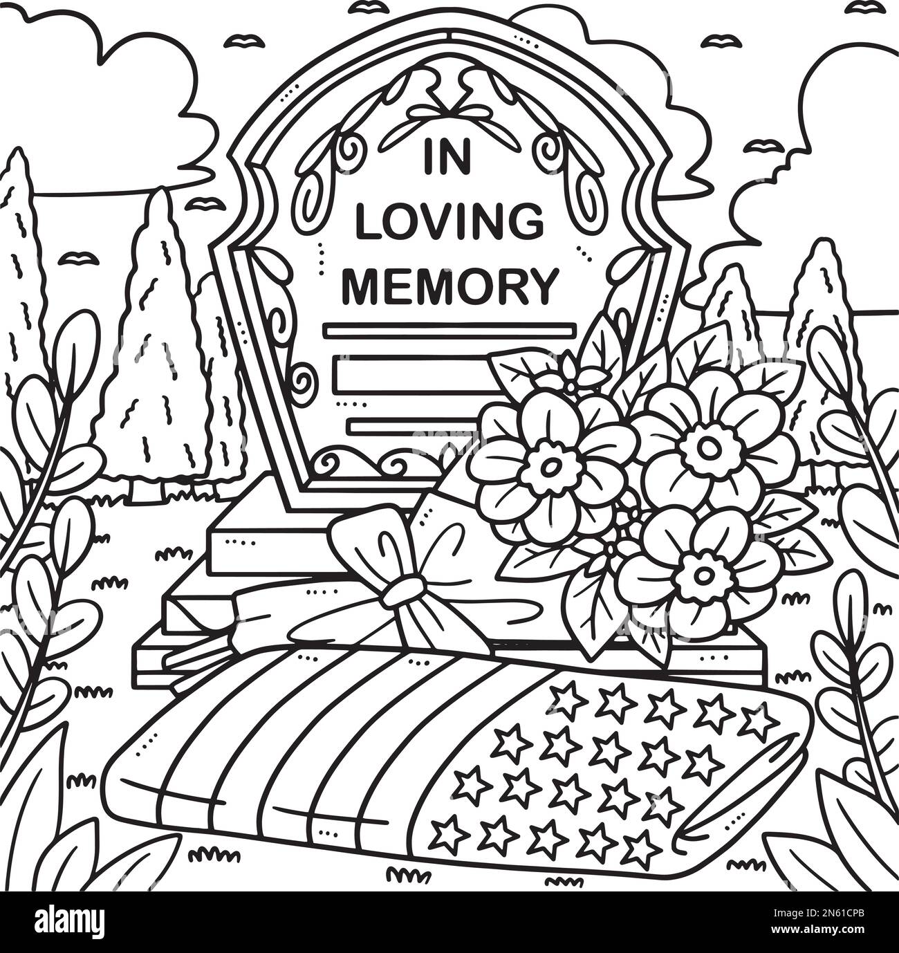Memorial Day In Loving Memory Coloring Page Stock Vector Image & Art