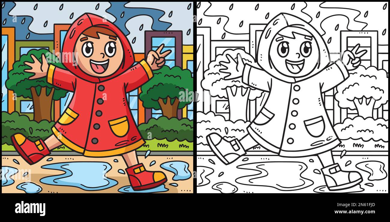 Spring Boy Playing Under The Rain Illustration Stock Vector Image & Art ...