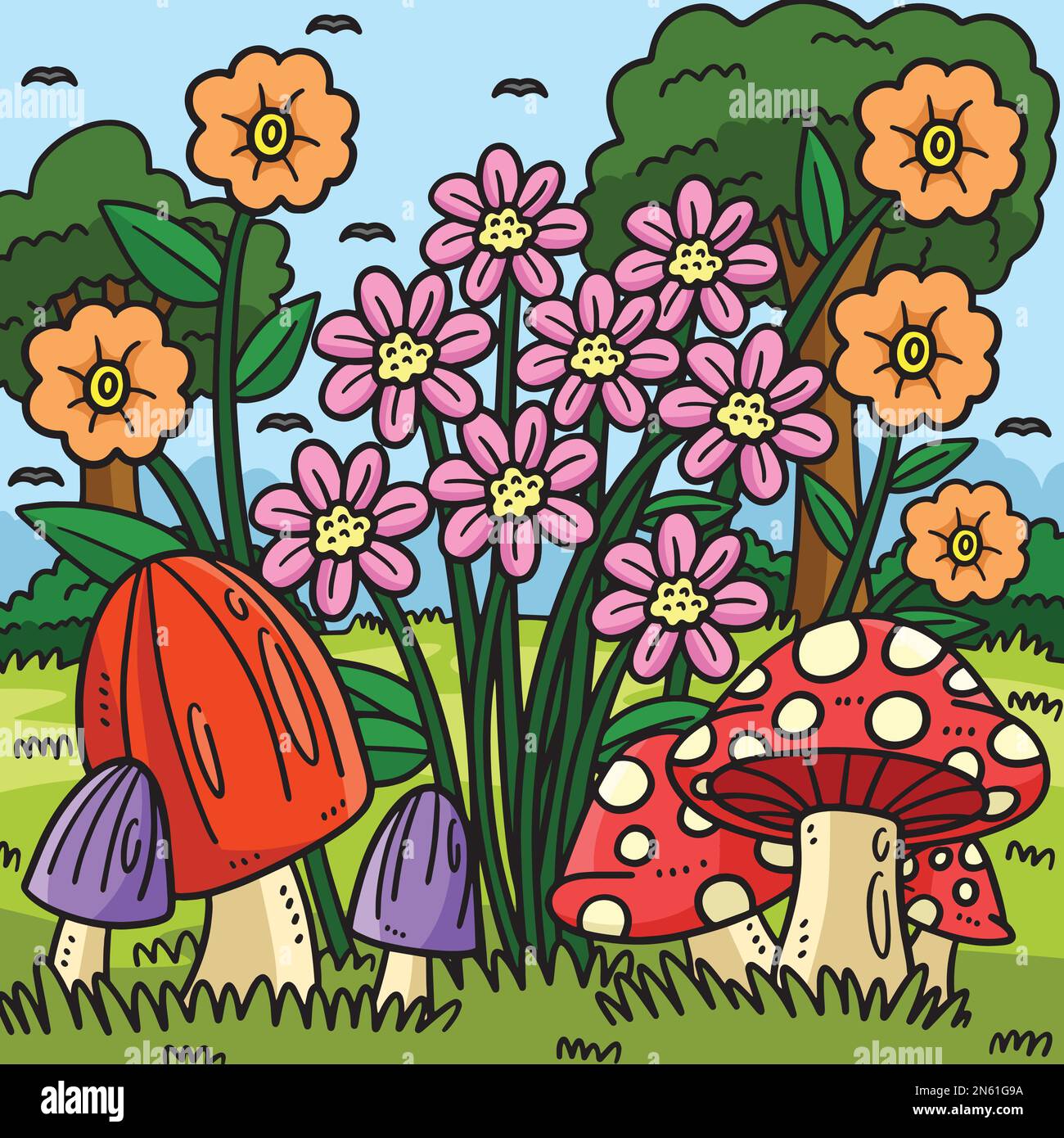 Spring Mushroom Flowers Colored Illustration Stock Vector Image & Art