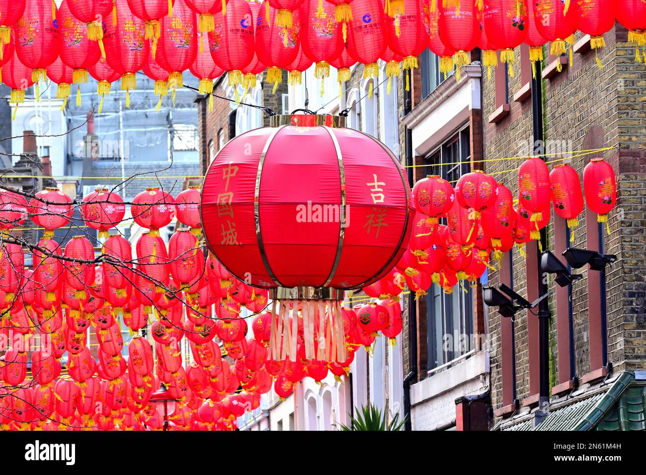 Westminster, London, UK, February 9 2023. Chinese red lanterns in