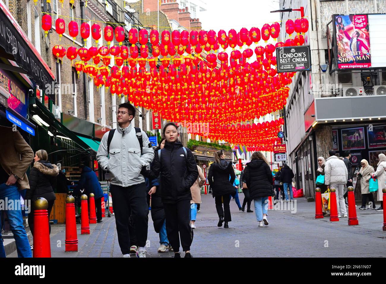 Westminster, London, UK, February 9 2023. Chinese red lanterns in