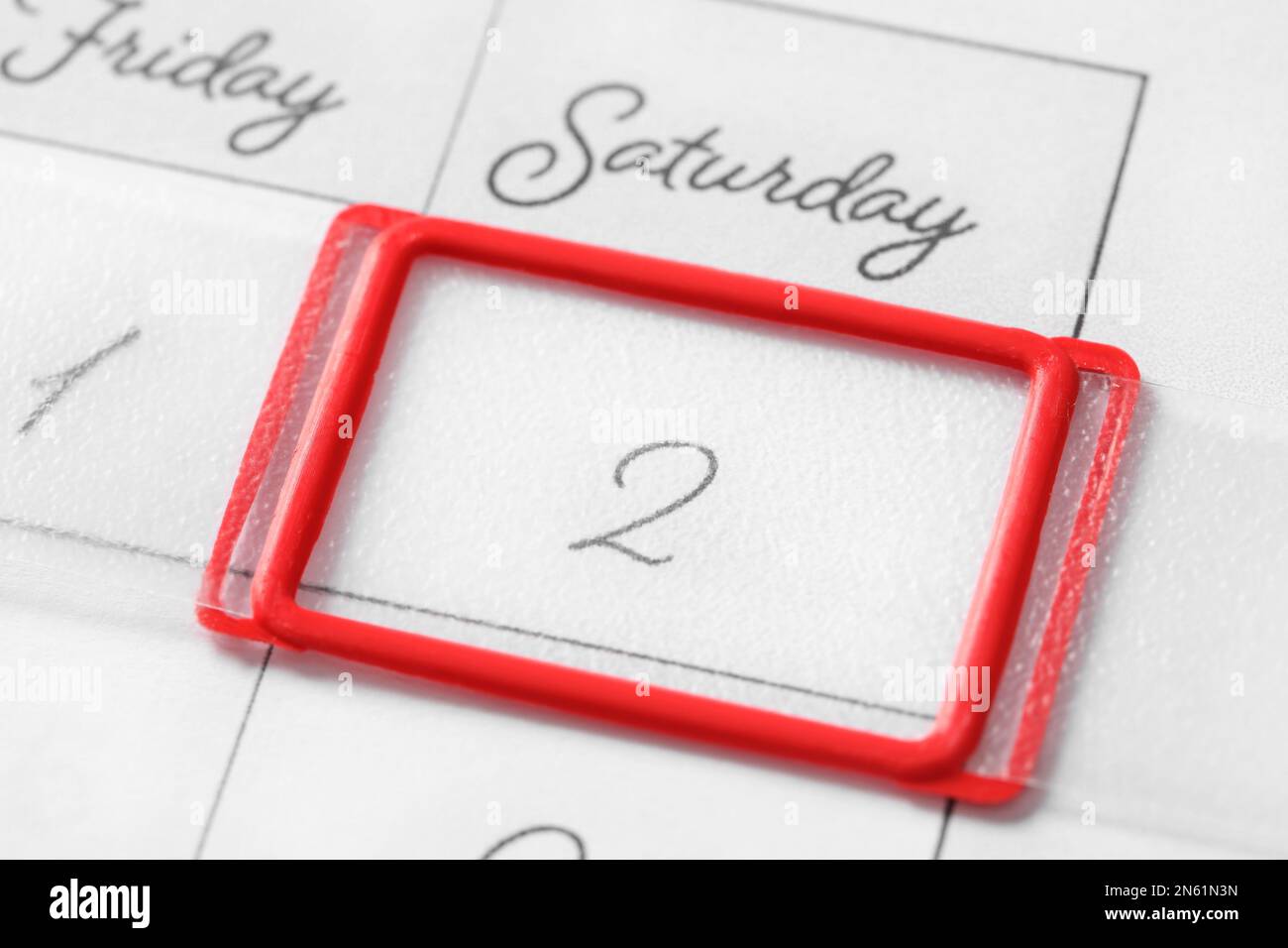 Calendar with date slider on February 2nd, closeup. Groundhog day Stock