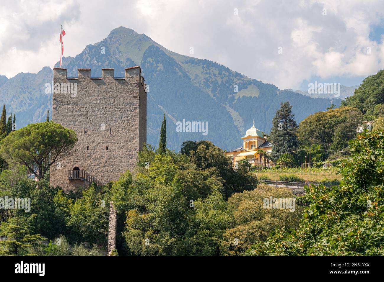 Pulverturm (Torre Polveriera - Powder tower) in Meran, South Tyrol, Südtirol, Trentino Alto Adige, Italy Stock Photo