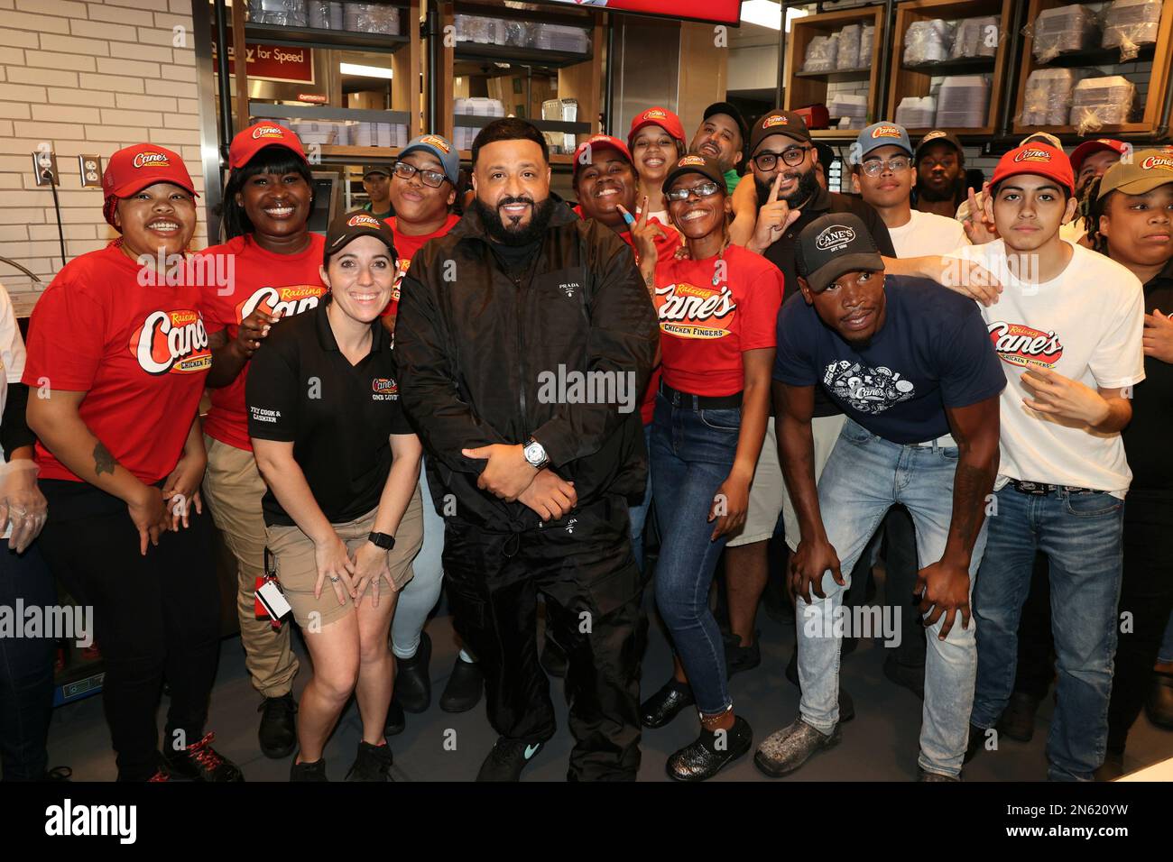 Miami, FL, USA. 9th Feb, 2023. DJ Khaled visits Raising Cane's in South