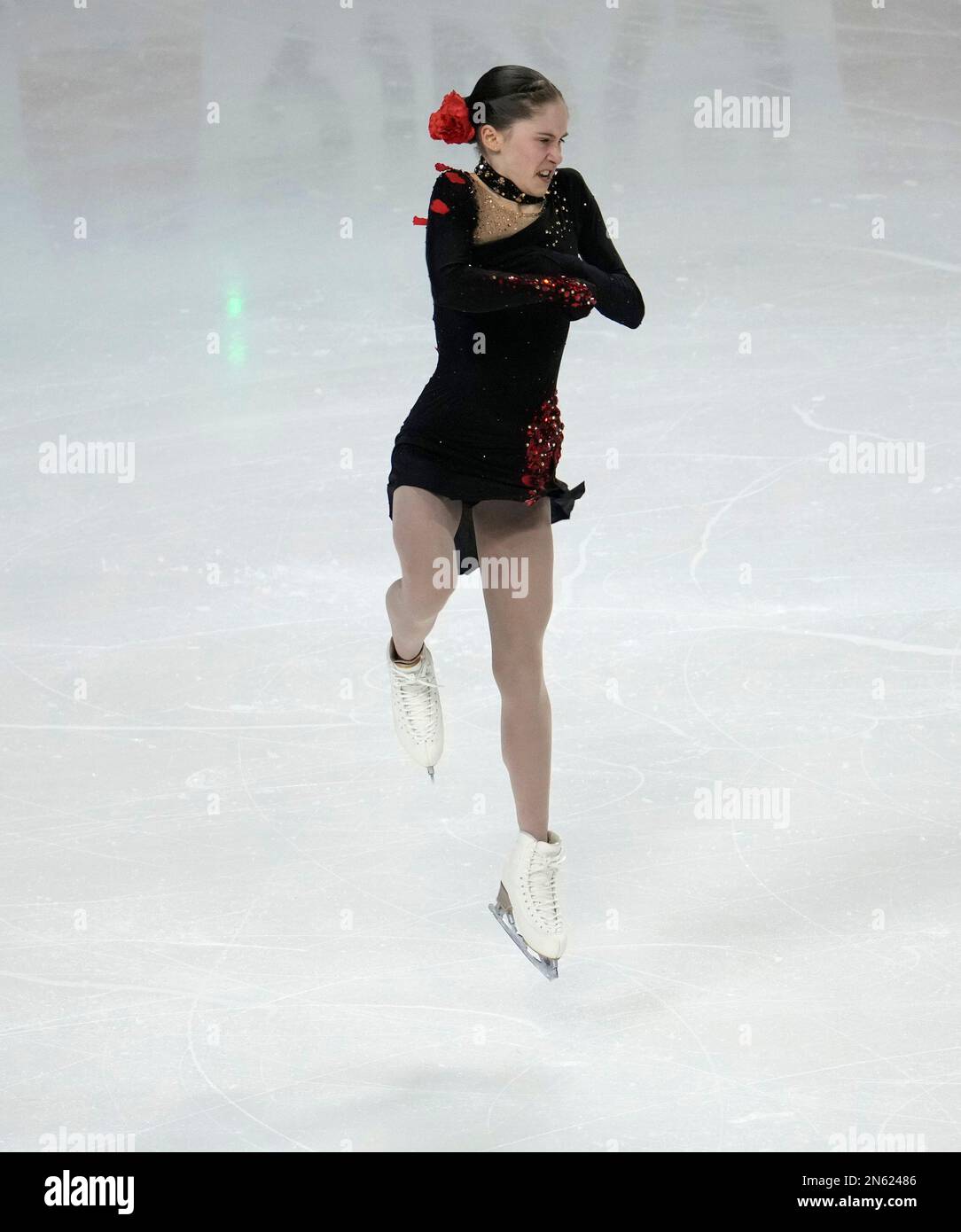 Isabeau Levito, of the United States, performs in the women's short
