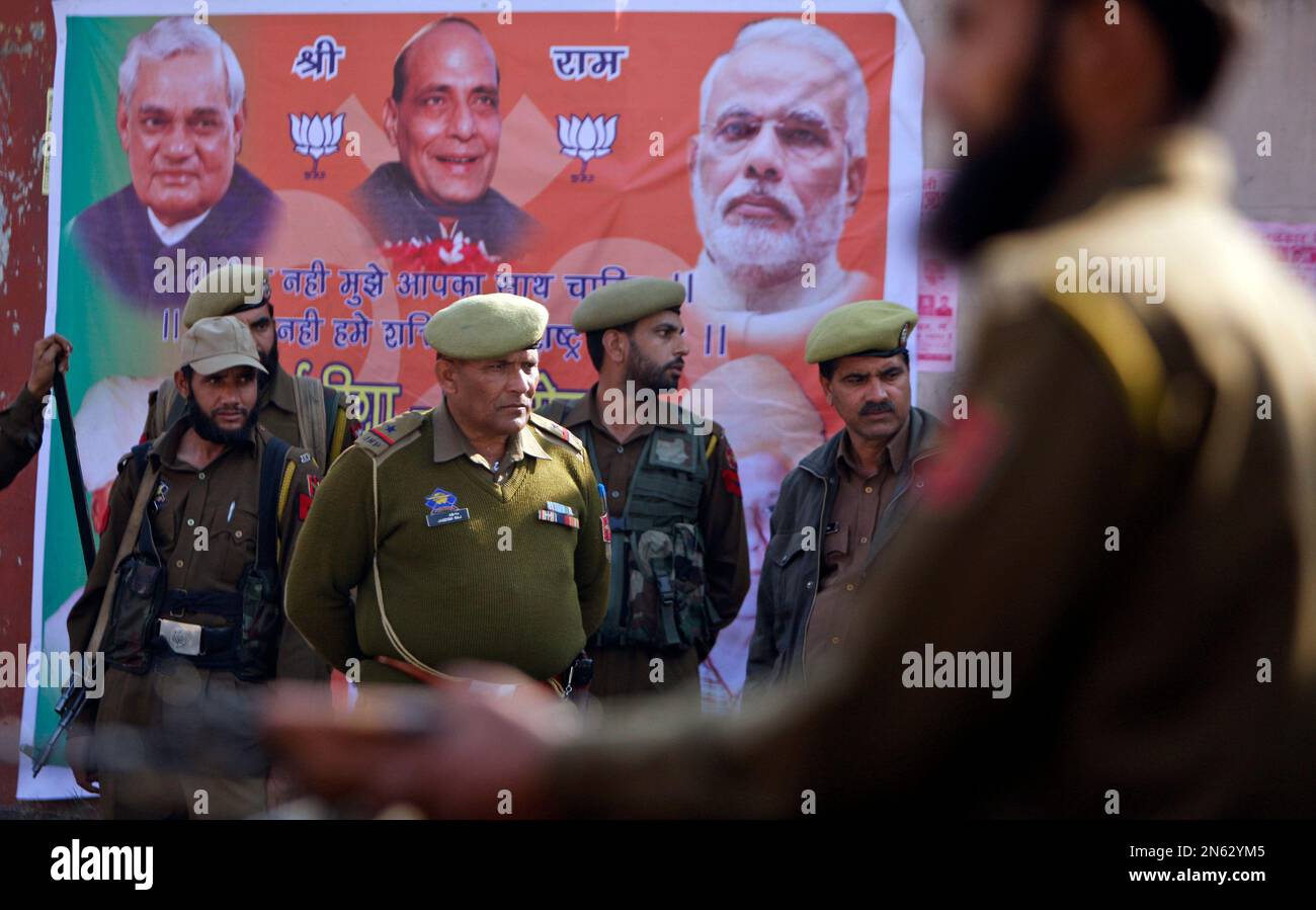 Indian security personnel stand guard outside Moulana Azad Stadium a ...