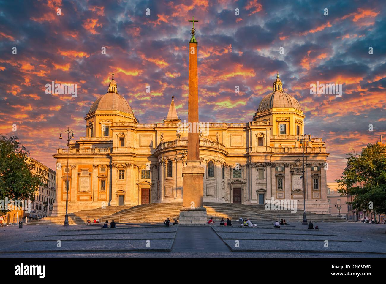 Basilica Papale di Santa Maria Maggiore, one of the four papal basilicas and Piazza dell Esquilino in Rome, Italy Stock Photo