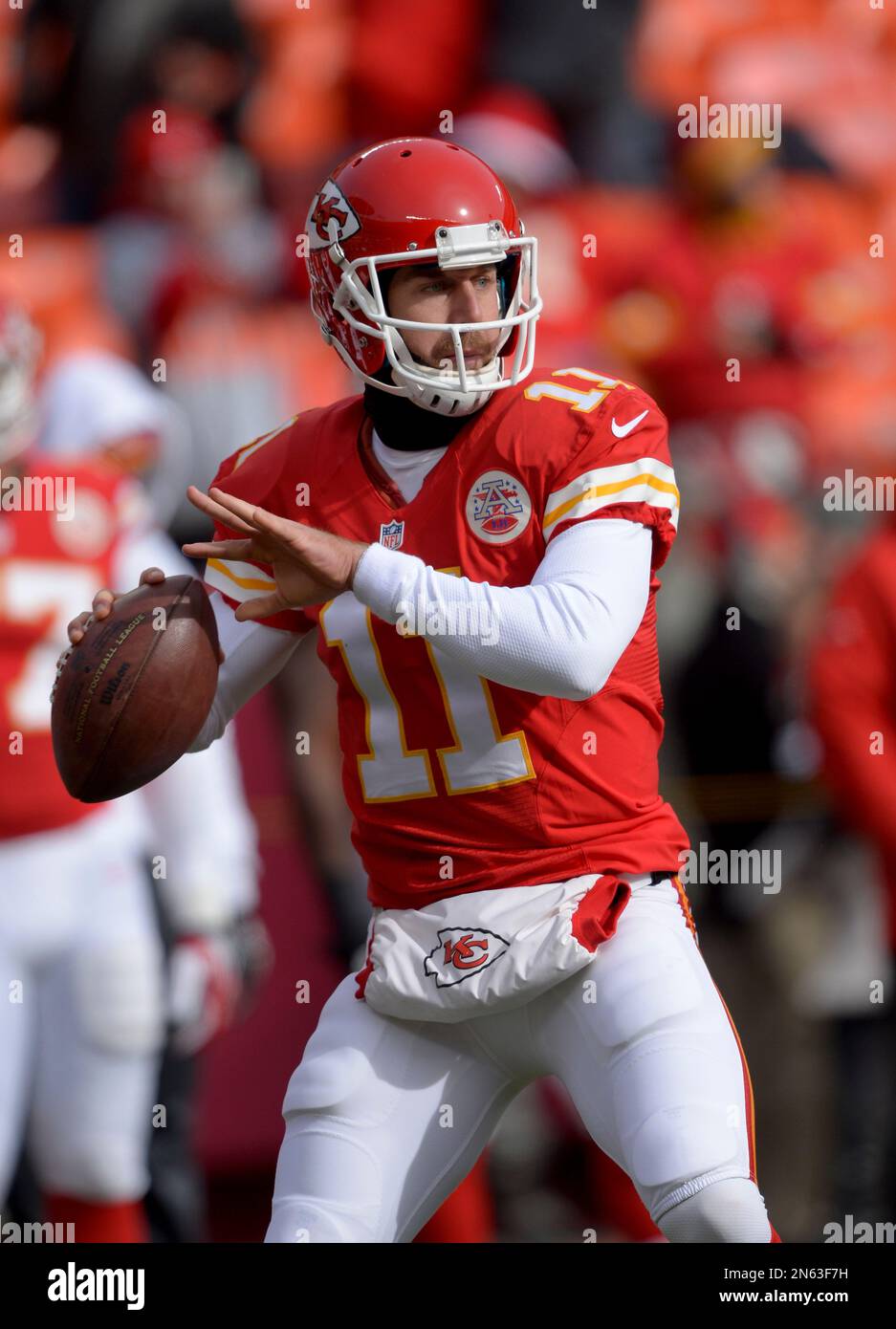 Kansas City Chiefs quarterback Alex Smith (11) during warm-ups before
