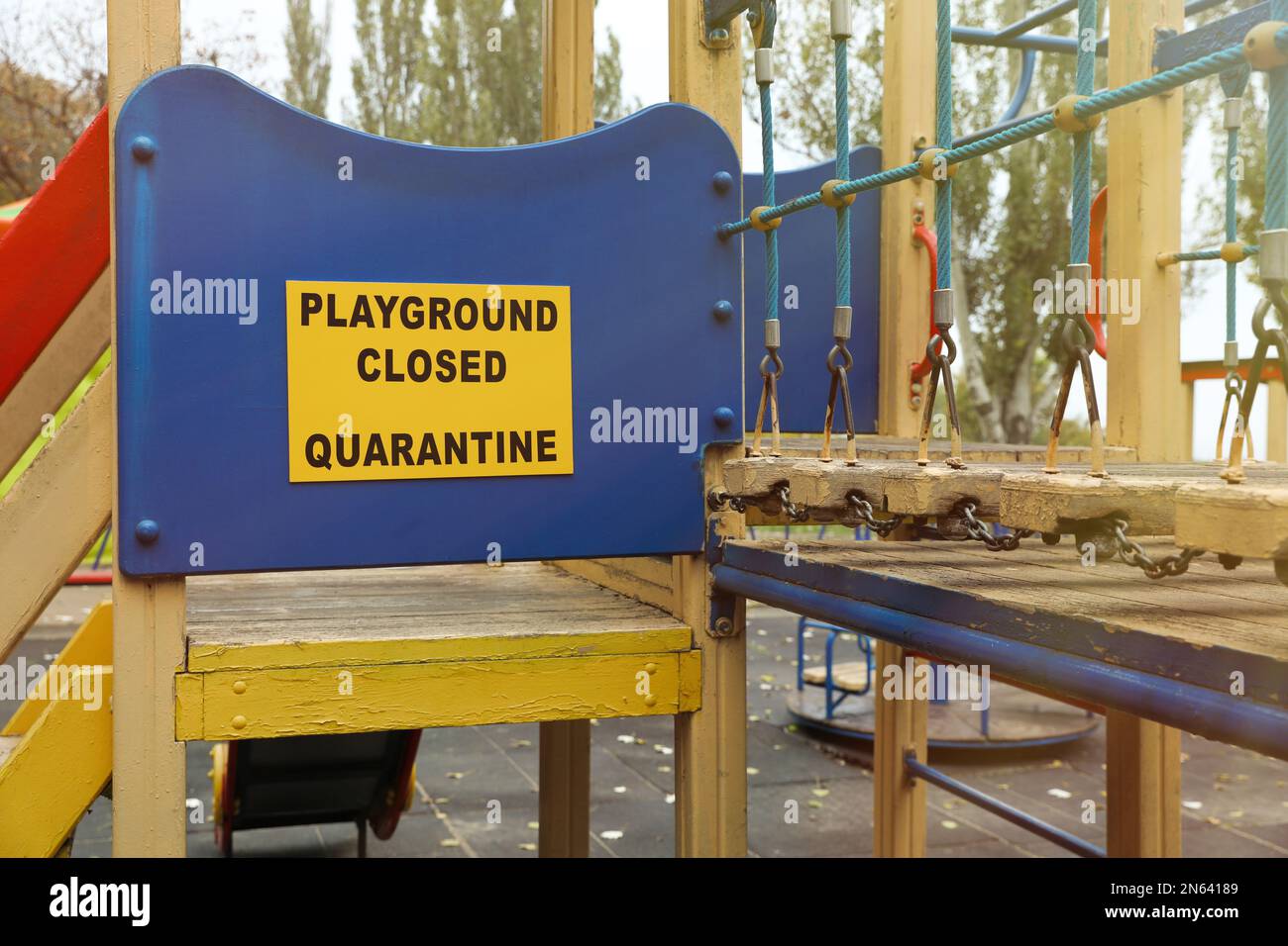 View of playground closed during COVID-19 quarantine Stock Photo