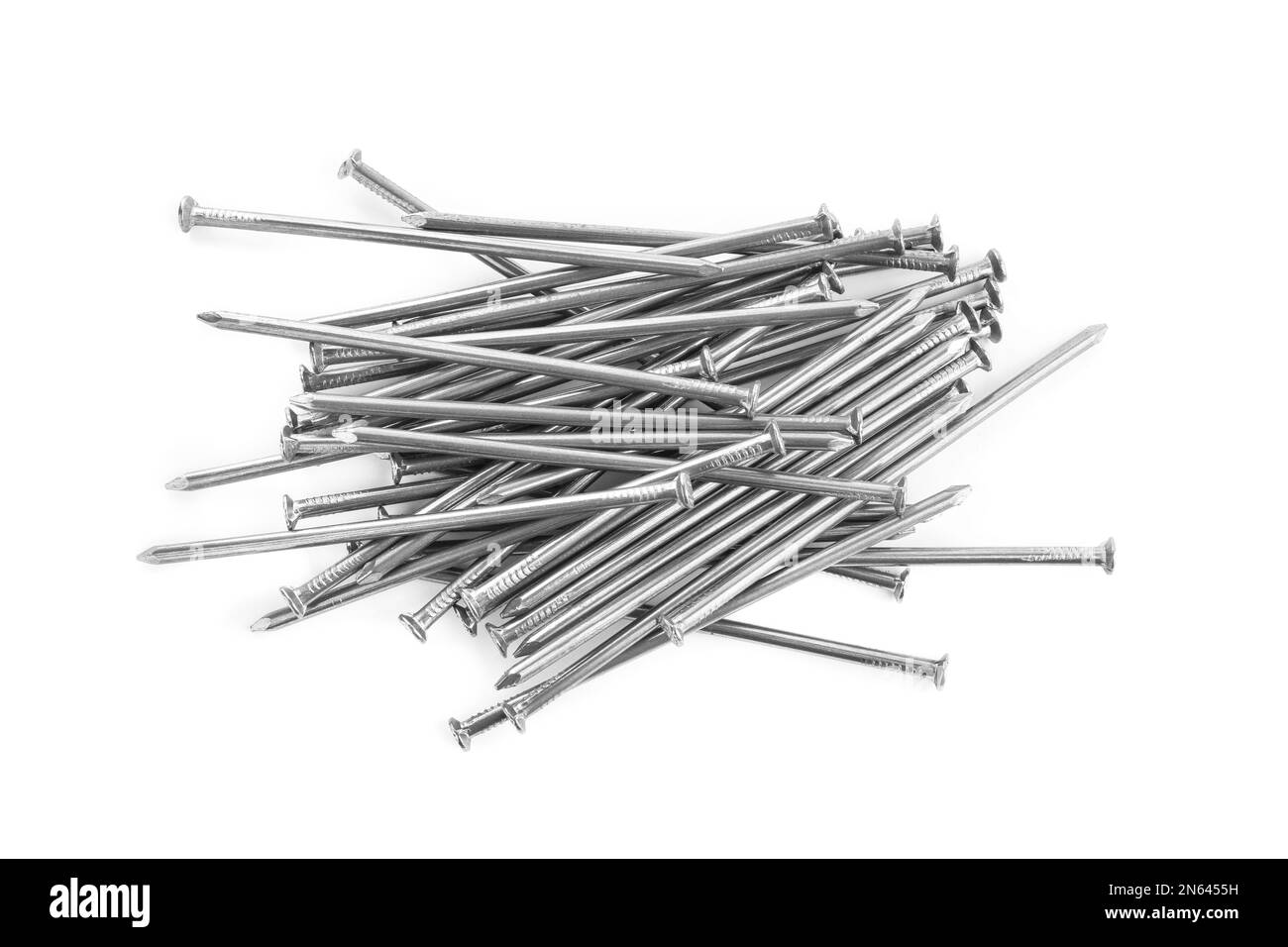 Pile of metal nails on white background, top view Stock Photo Alamy