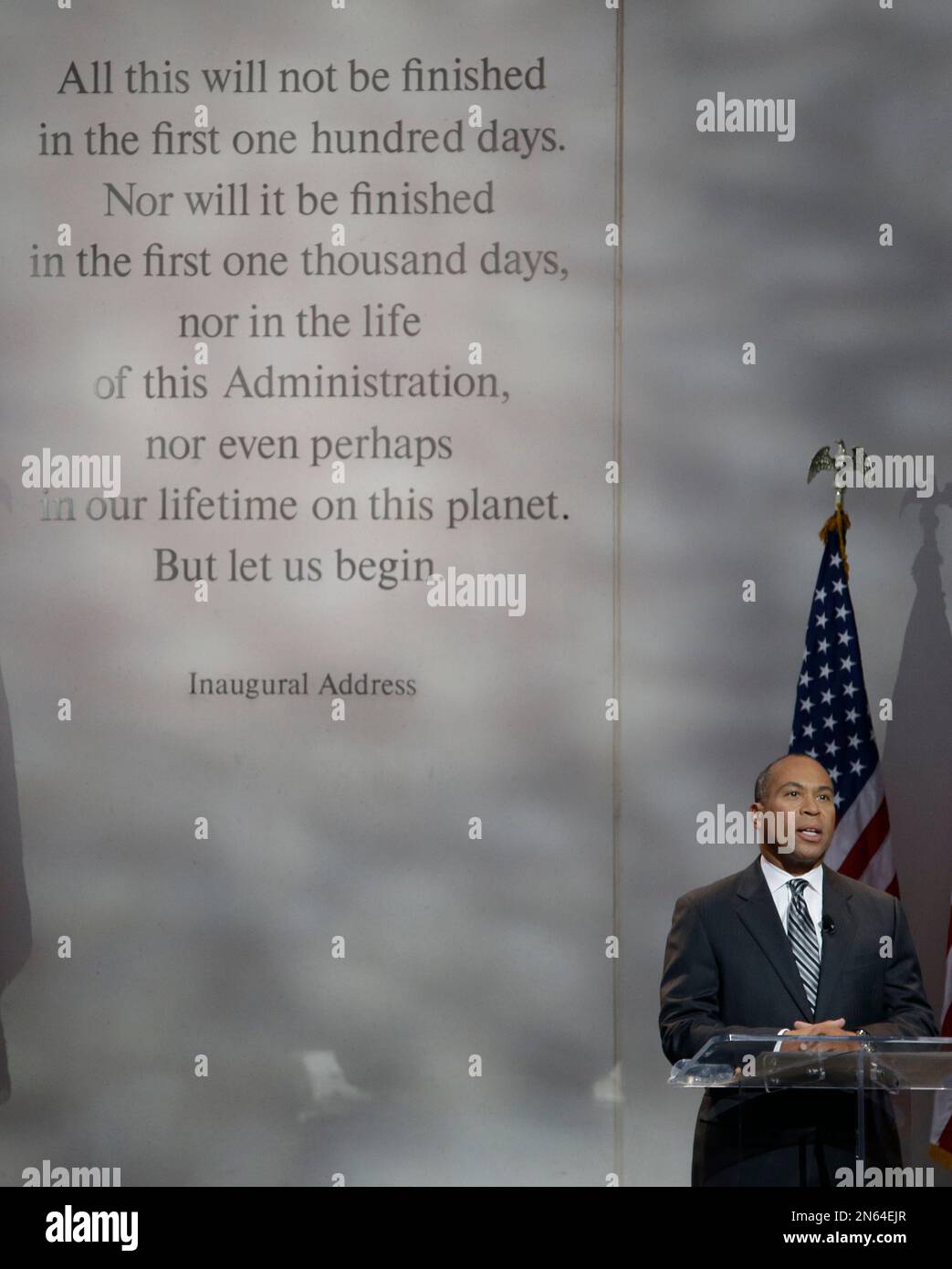 Massachusetts Gov. Deval Patrick reads from President John F. Kennedy's ...