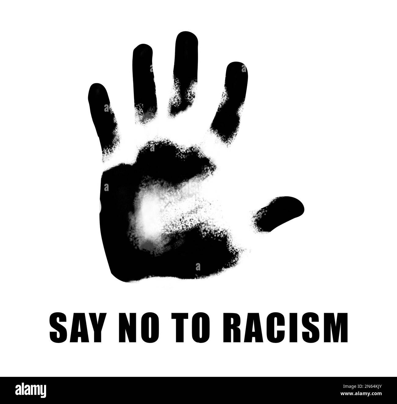 SAY NO TO RACISM. Black hand print on white background Stock Photo