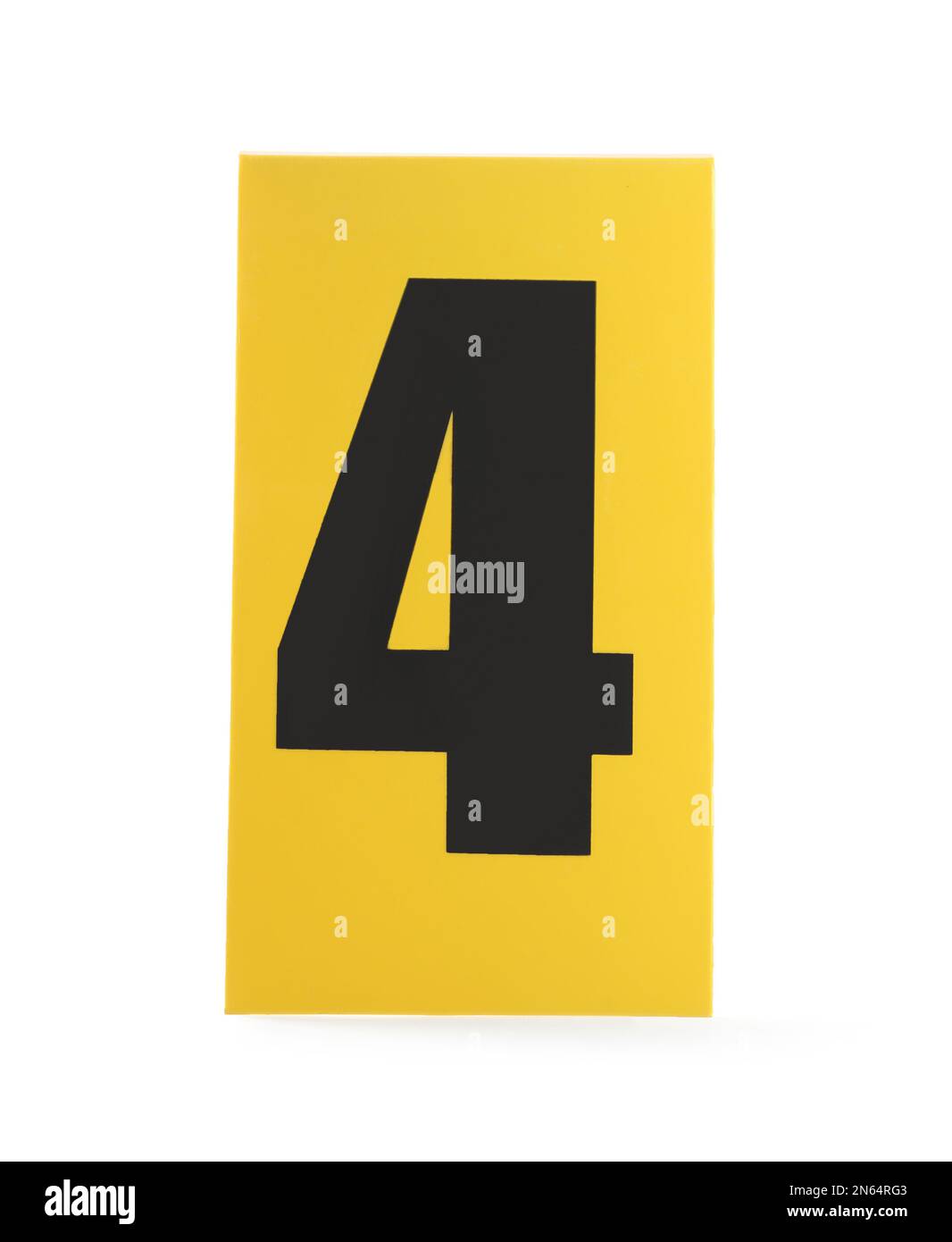 Yellow crime scene marker with number four on white background Stock Photo
