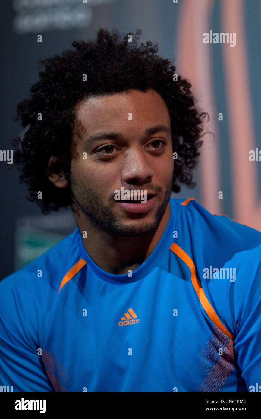Real Madrid s Marcelo during an event to check a new soccer cleats
