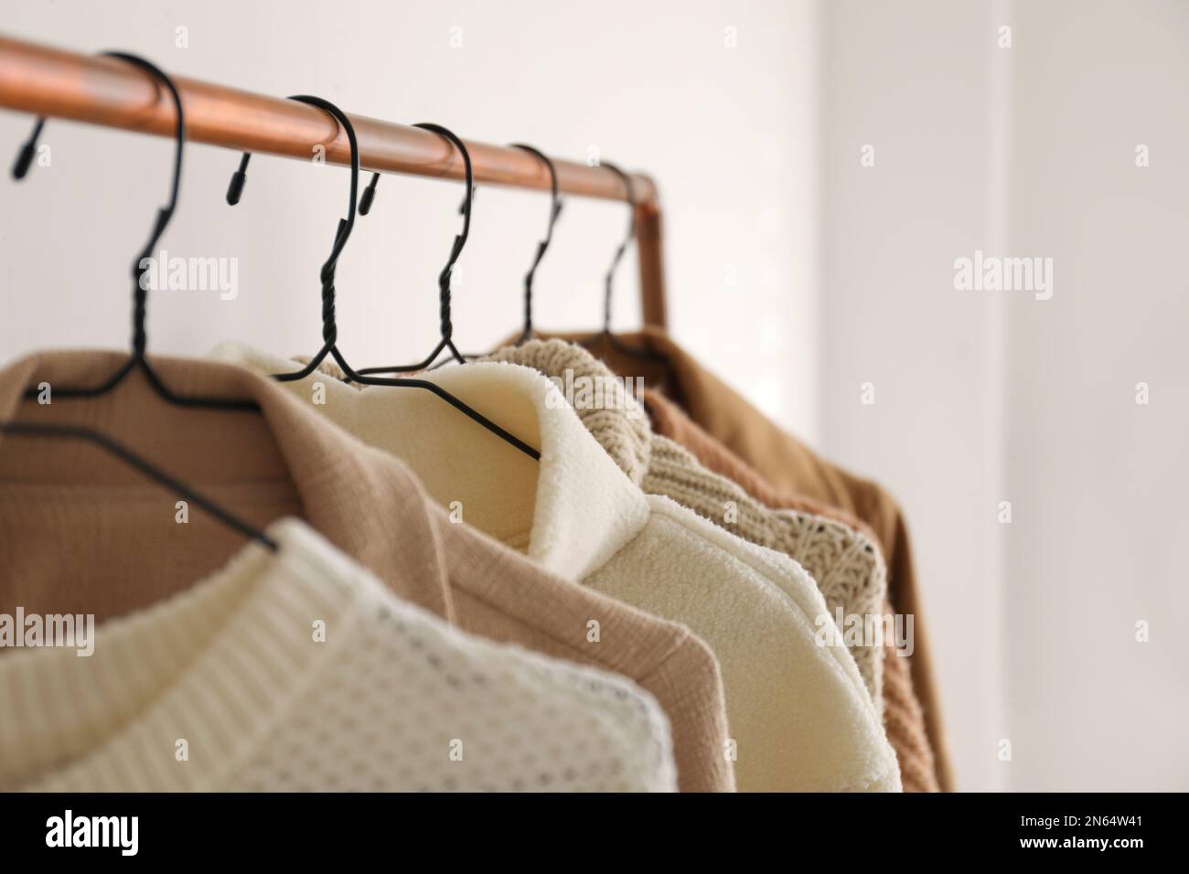 Collection Of Trendy Womens Garments On Rack Indoors Closeup And
