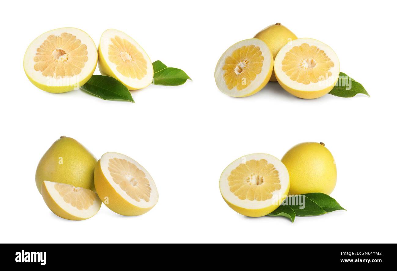 Set of fresh exotic pomelo fruits on white background Stock Photo Alamy