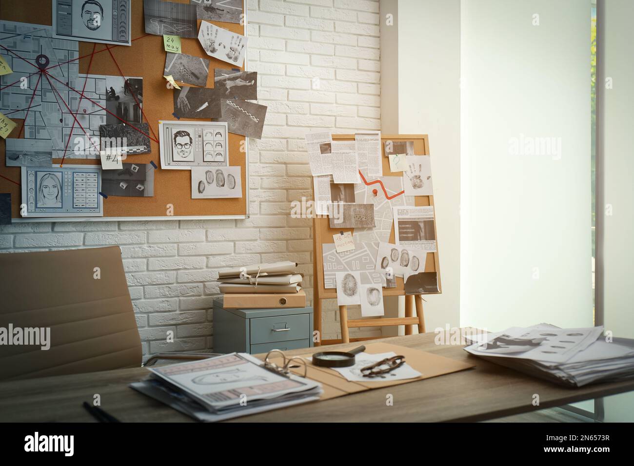 modern-detective-office-with-workplace-and-board-stock-photo-alamy