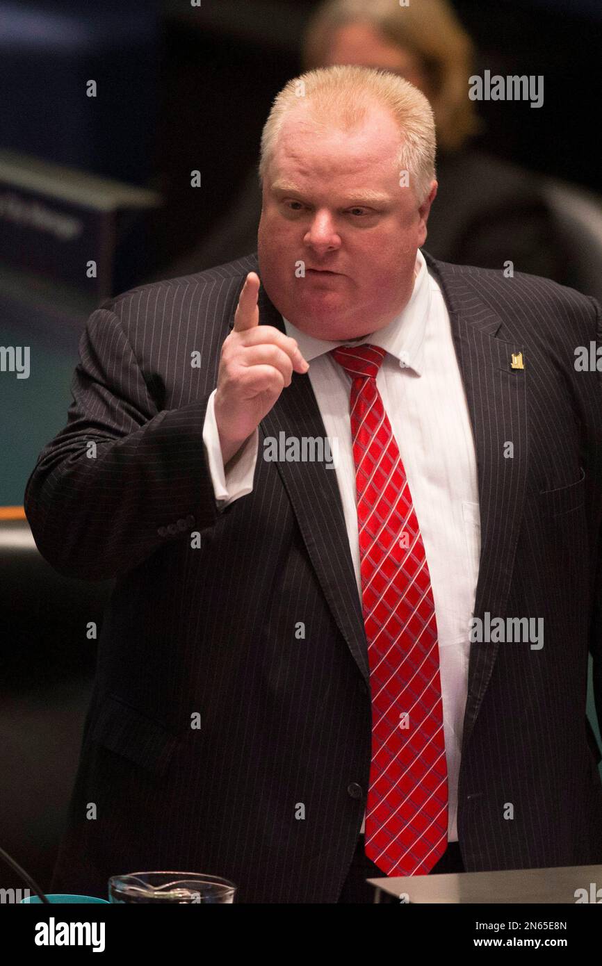 Toronto Mayor Rob Ford speaks from the council chamber as councillors