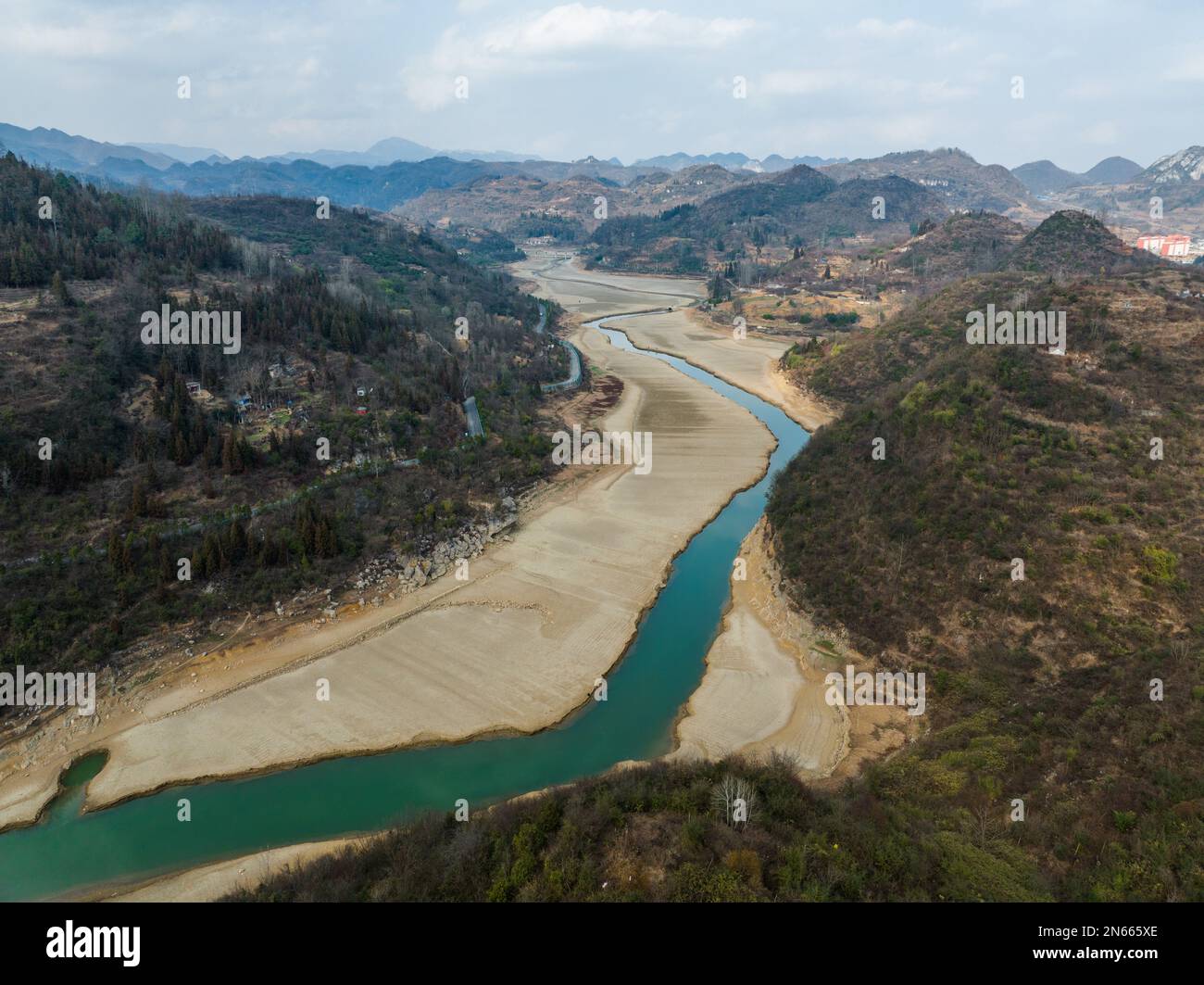 BIJIE, CHINA - FEBRUARY 9, 2023 - Aerial photo shows the falling water ...