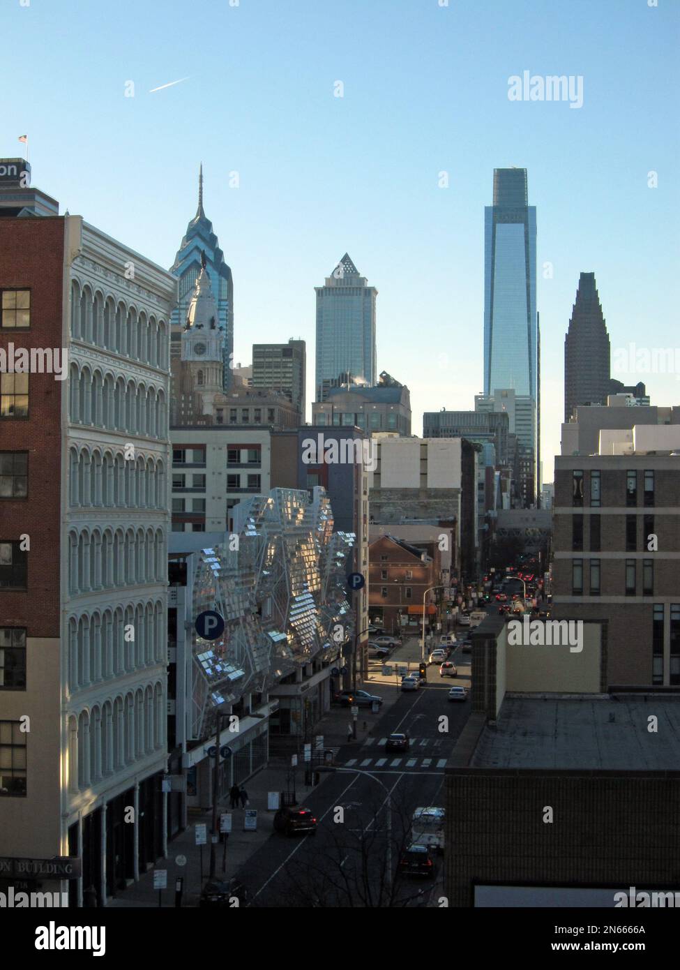 Center City's towers rise down the Arch Street corridor as seen from