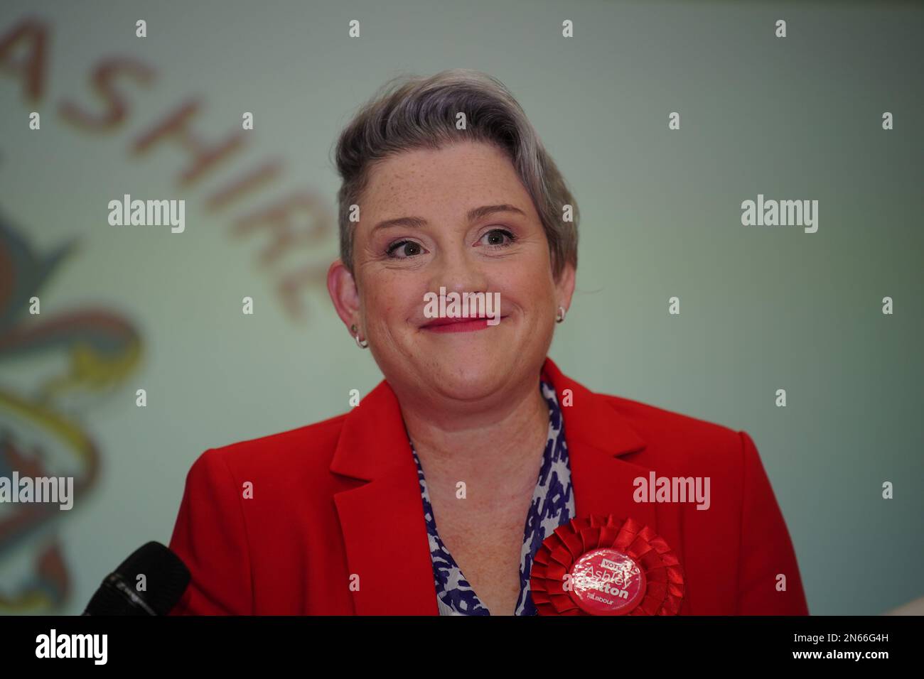 Labour's Ashley Dalton celebrates after being declared the winner in the West Lancashire by