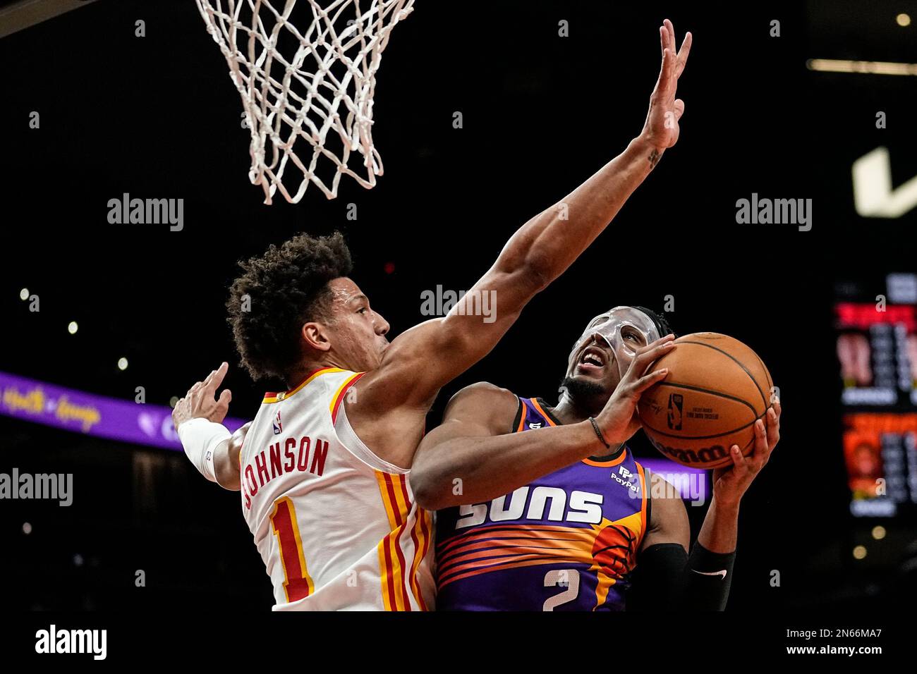 Phoenix Suns forward Josh Okogie (2) goes up to shoot as Atlanta Hawks