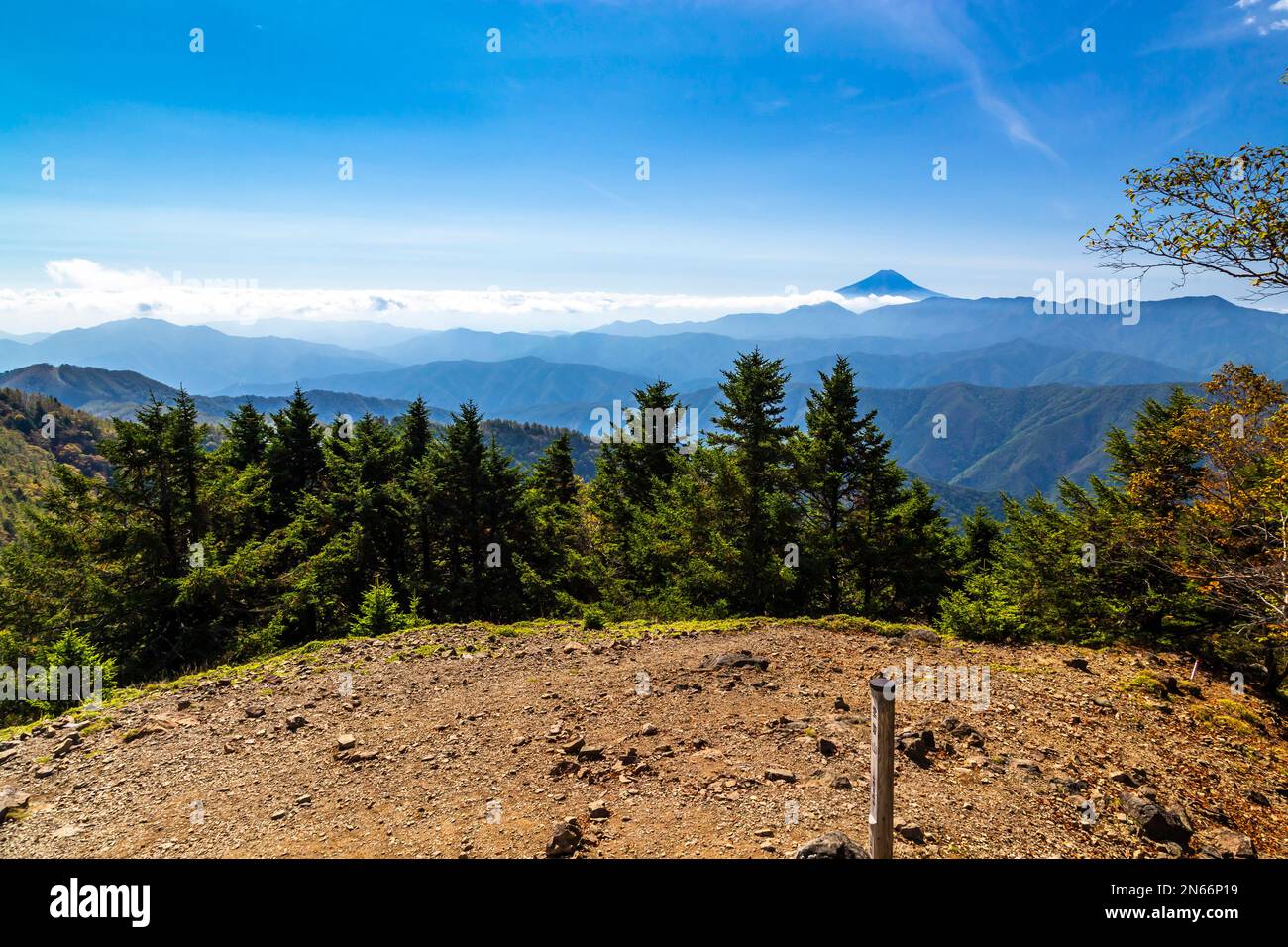 Distant view of Mount Fuji, from summit of Mt. Kumotori(highest in
