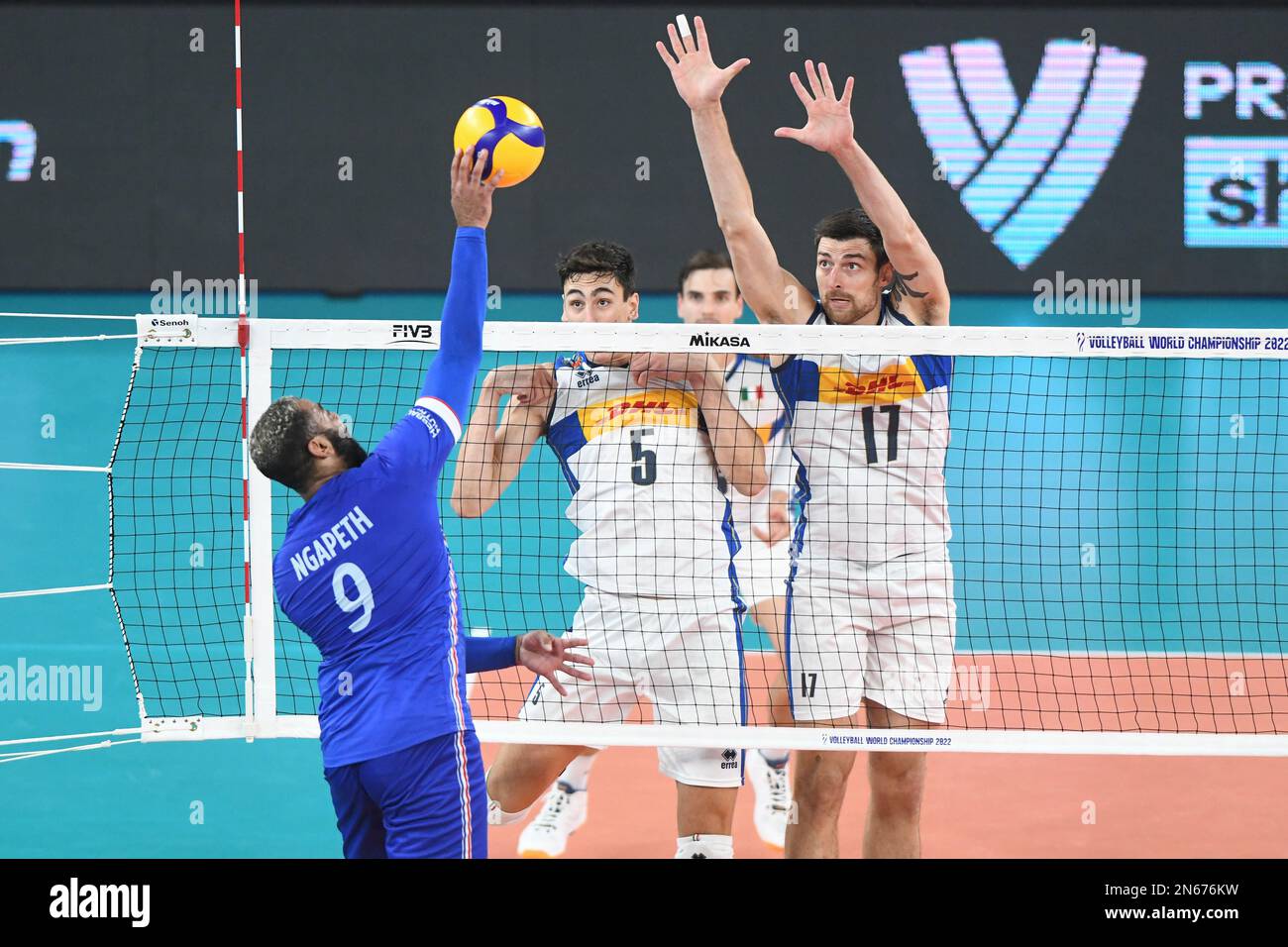 Alessandro Michieletto, Simone Anzani (Italy); Earvin Ngapeth (France). Volleyball World Championship 2022. Stock Photo