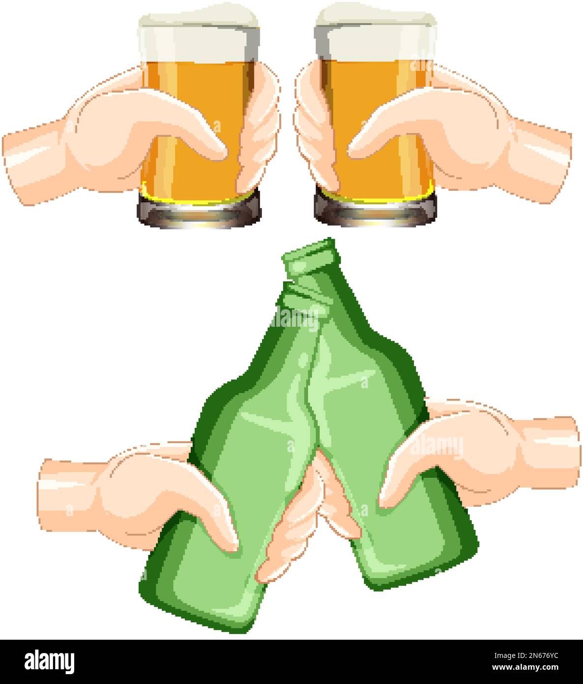 Clinking beers hands holding beer glasses illustration Stock Vector