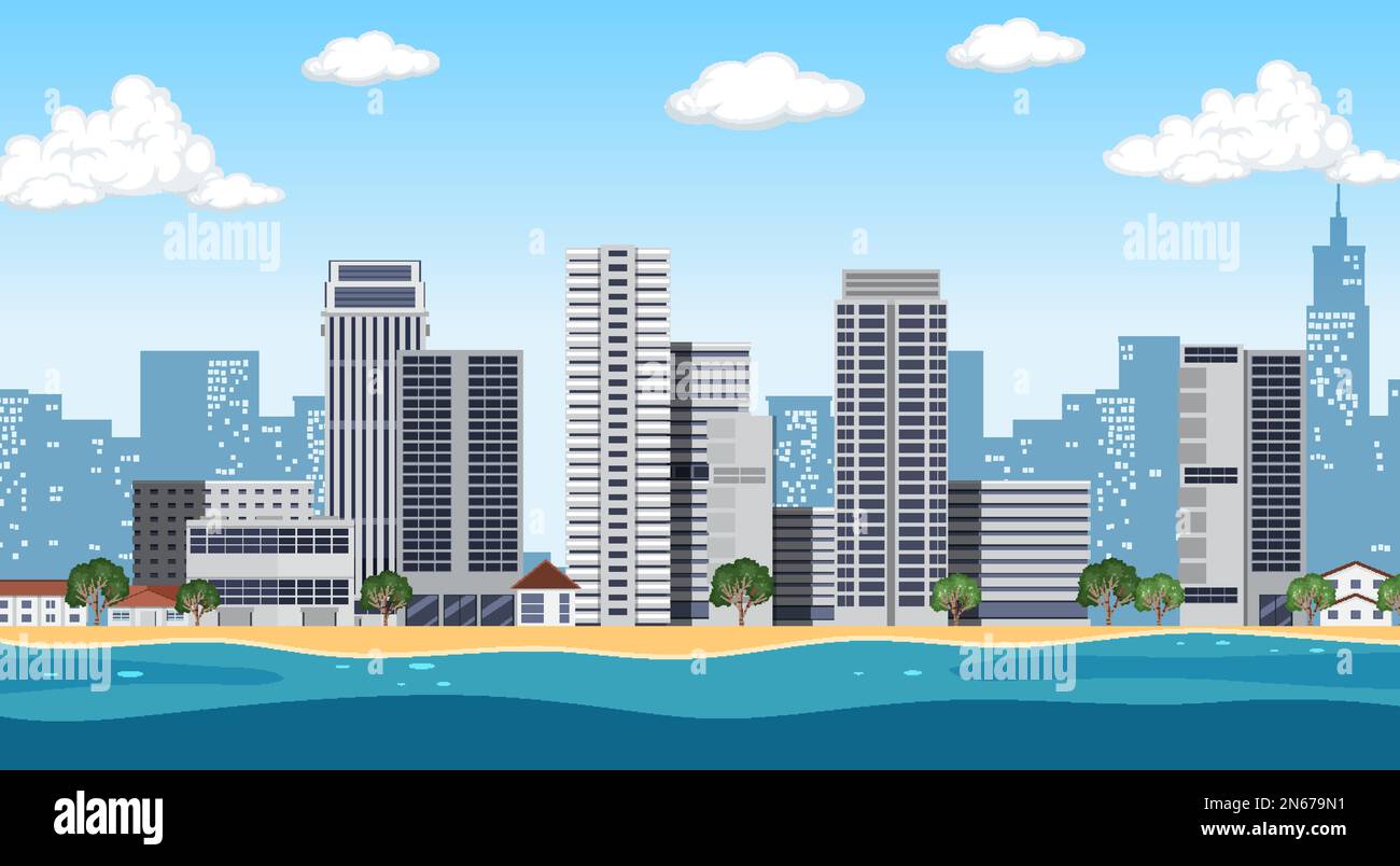 Urban landscape with high skyscrapers background illustration Stock ...