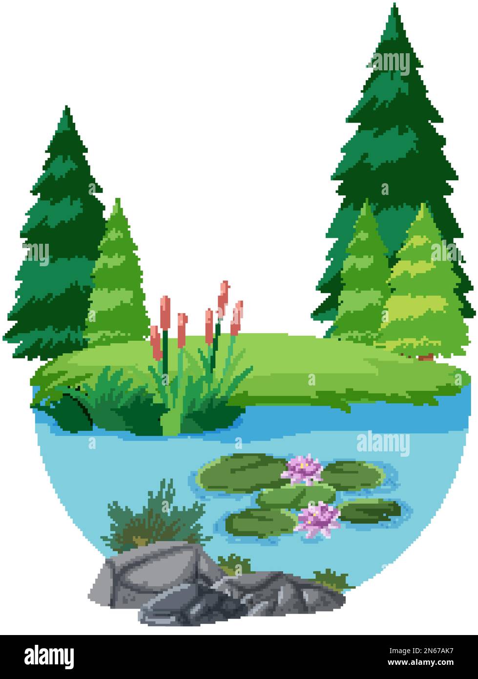 Trees by the river scene illustration Stock Vector Image & Art - Alamy