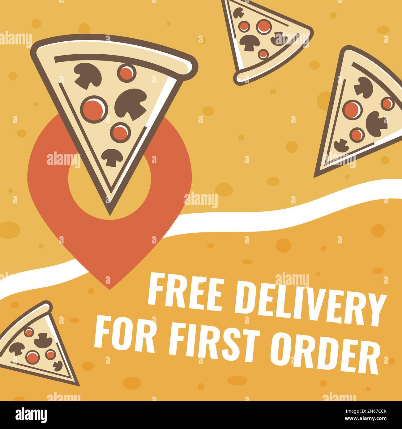 Free delivery for first pizza order, promo banner Stock Vector Image