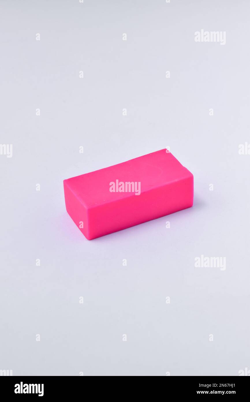 Pink eraser isolated on white background Stock Photo Alamy