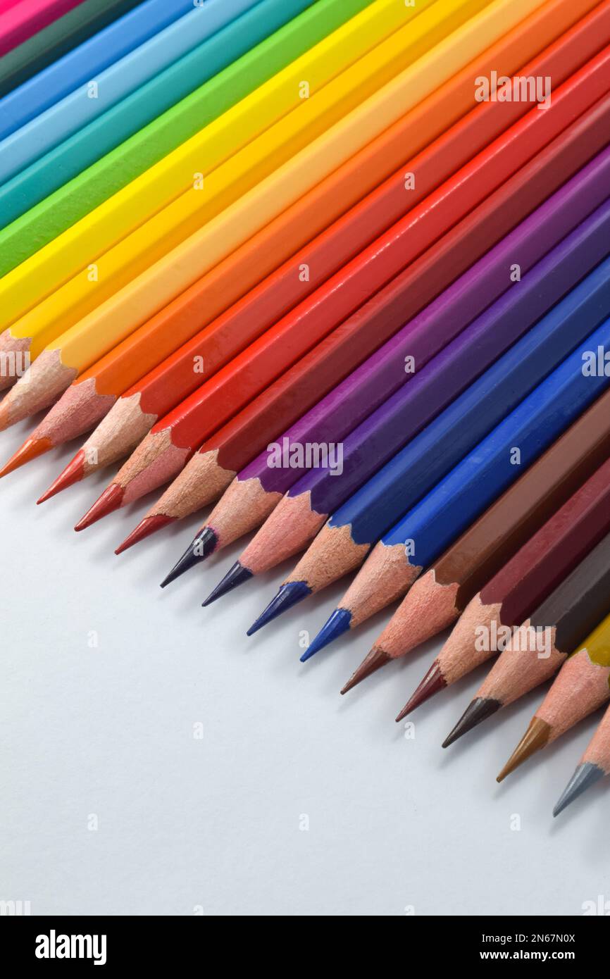 Close Up Of Color Pencils With Different Color Isolated On White