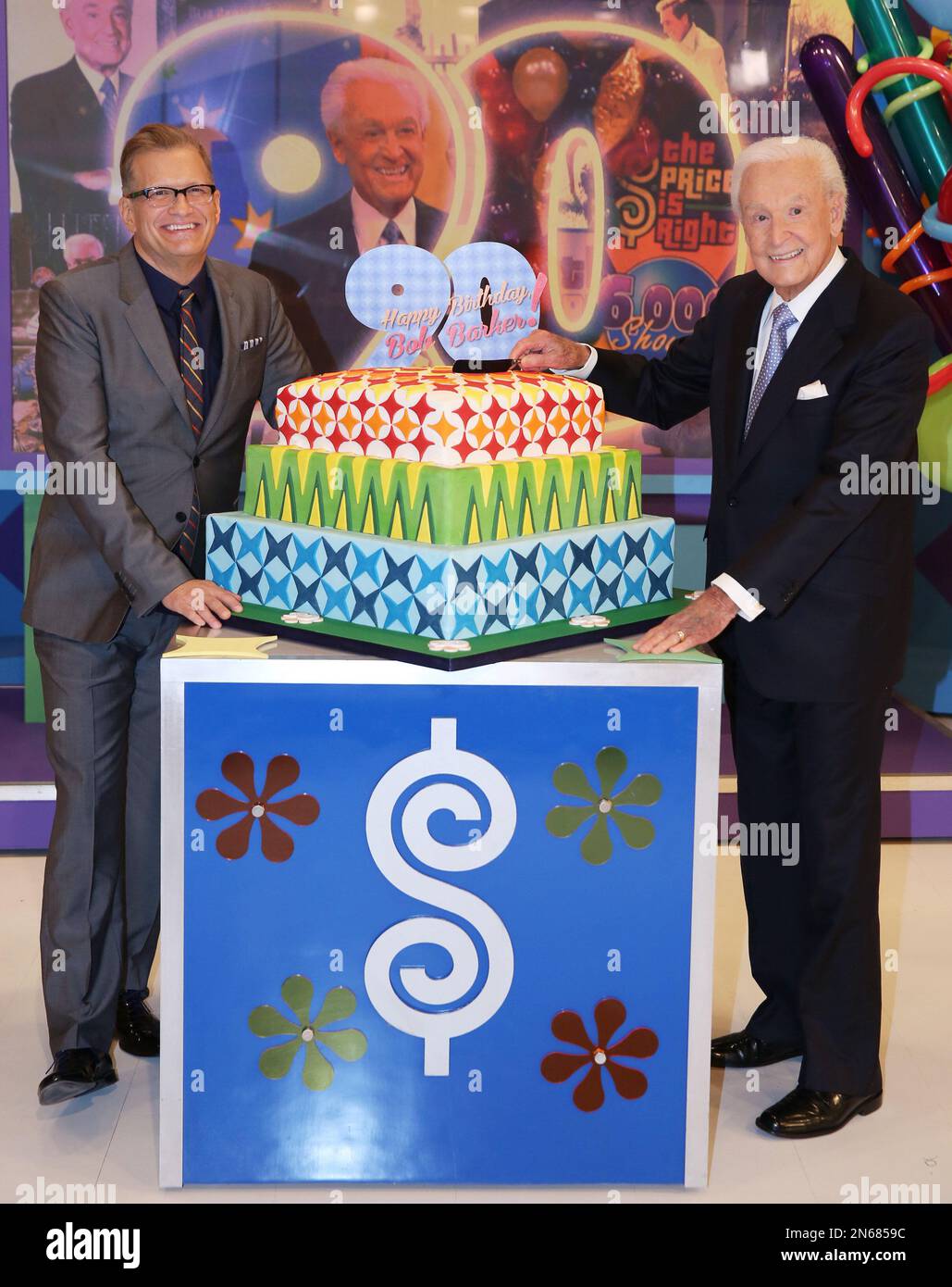 RETRANSMISSION TO CORRECT BOB BARKER, RIGHT AND DREW CAREY LEFT - Bob 