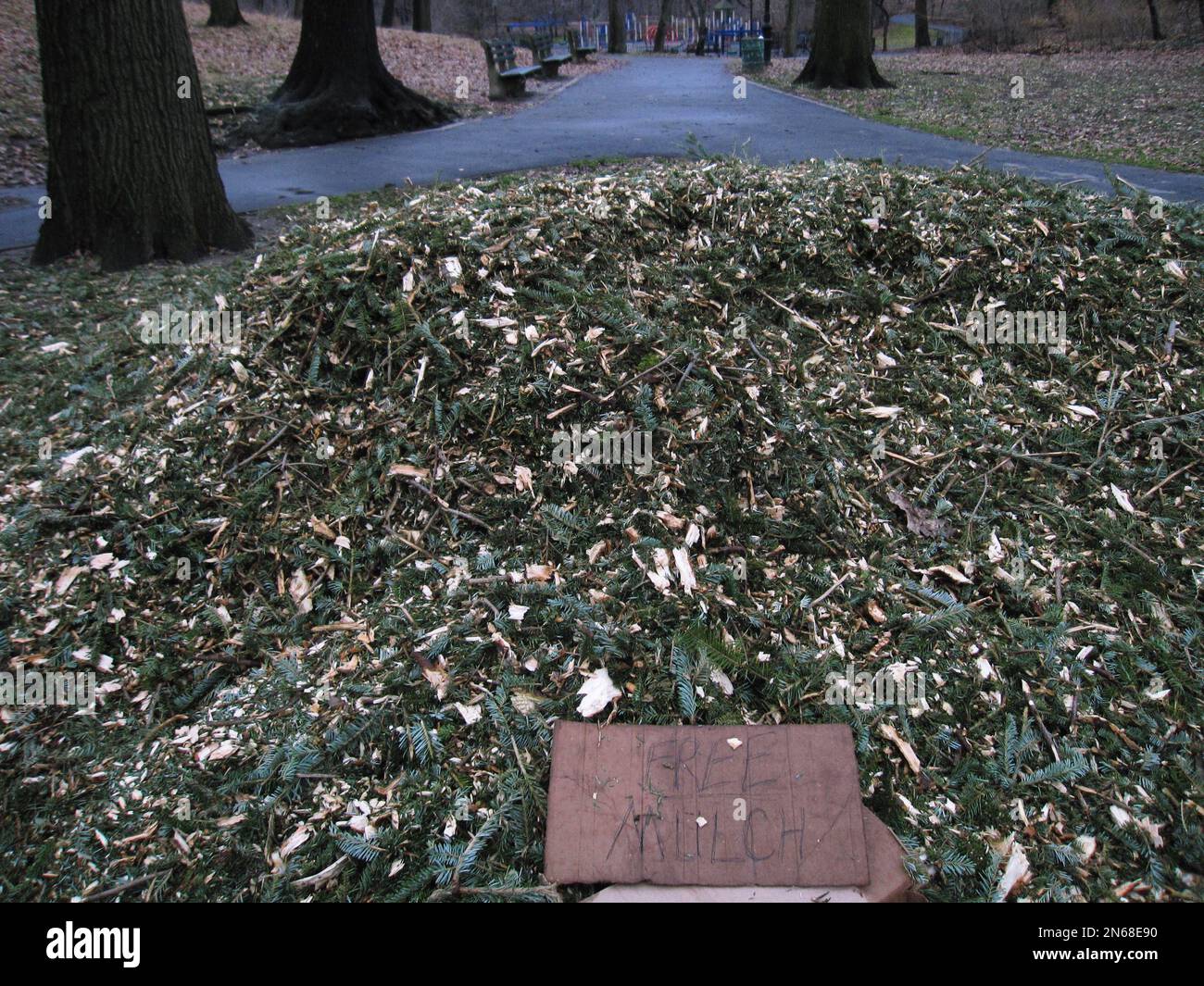 This Jan. 14, 2013 photo shows free mulch strewn in Prospect Park in