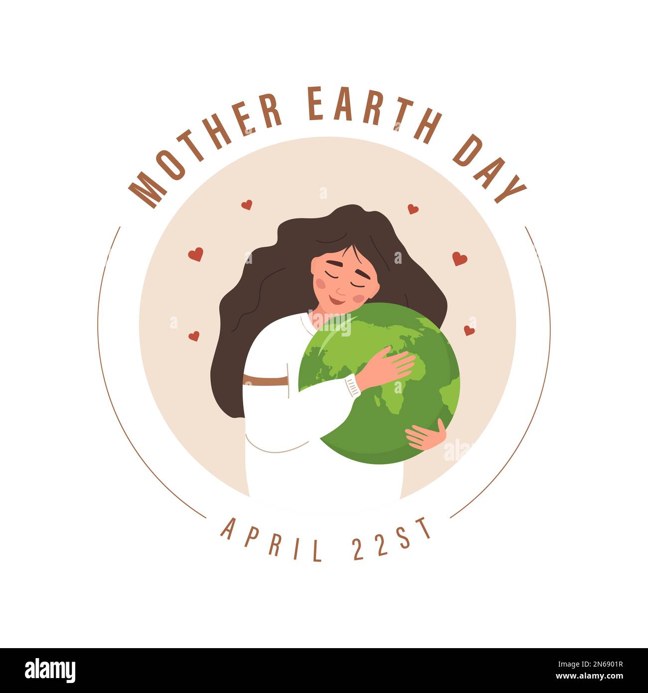 Mother Earth day. Cute woman hugs planet with love. Caring for Nature. April 22st. Banner, brochure and poster design. Vector illustration in flat Stock Vector
