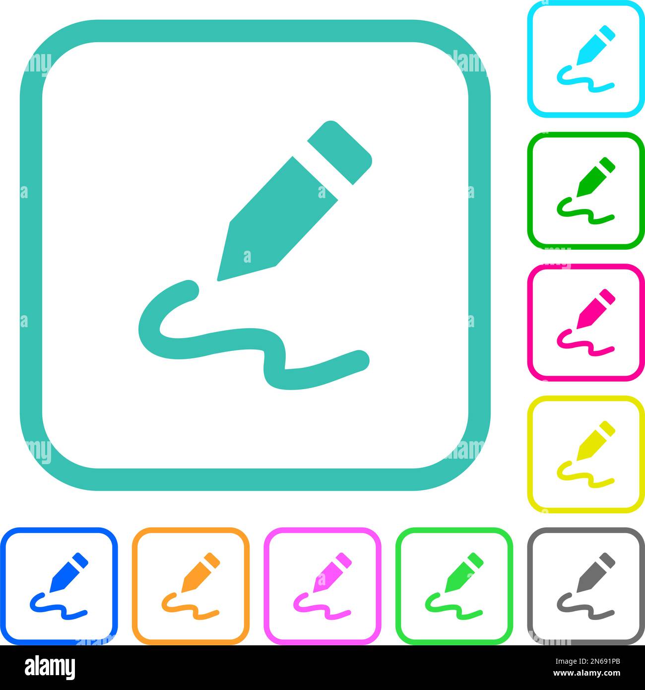 Signature vivid colored flat icons in curved borders on white ...
