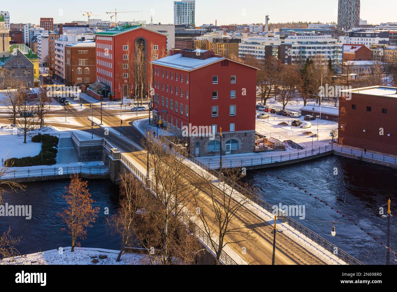 Satakunnan silta bridge over Tammerkoski rapid in Tampere Finland Stock Photo