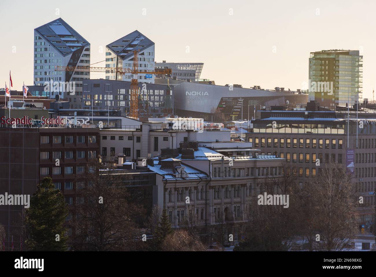 City view with Nokia Arena in the background in Tampere Finland Stock Photo