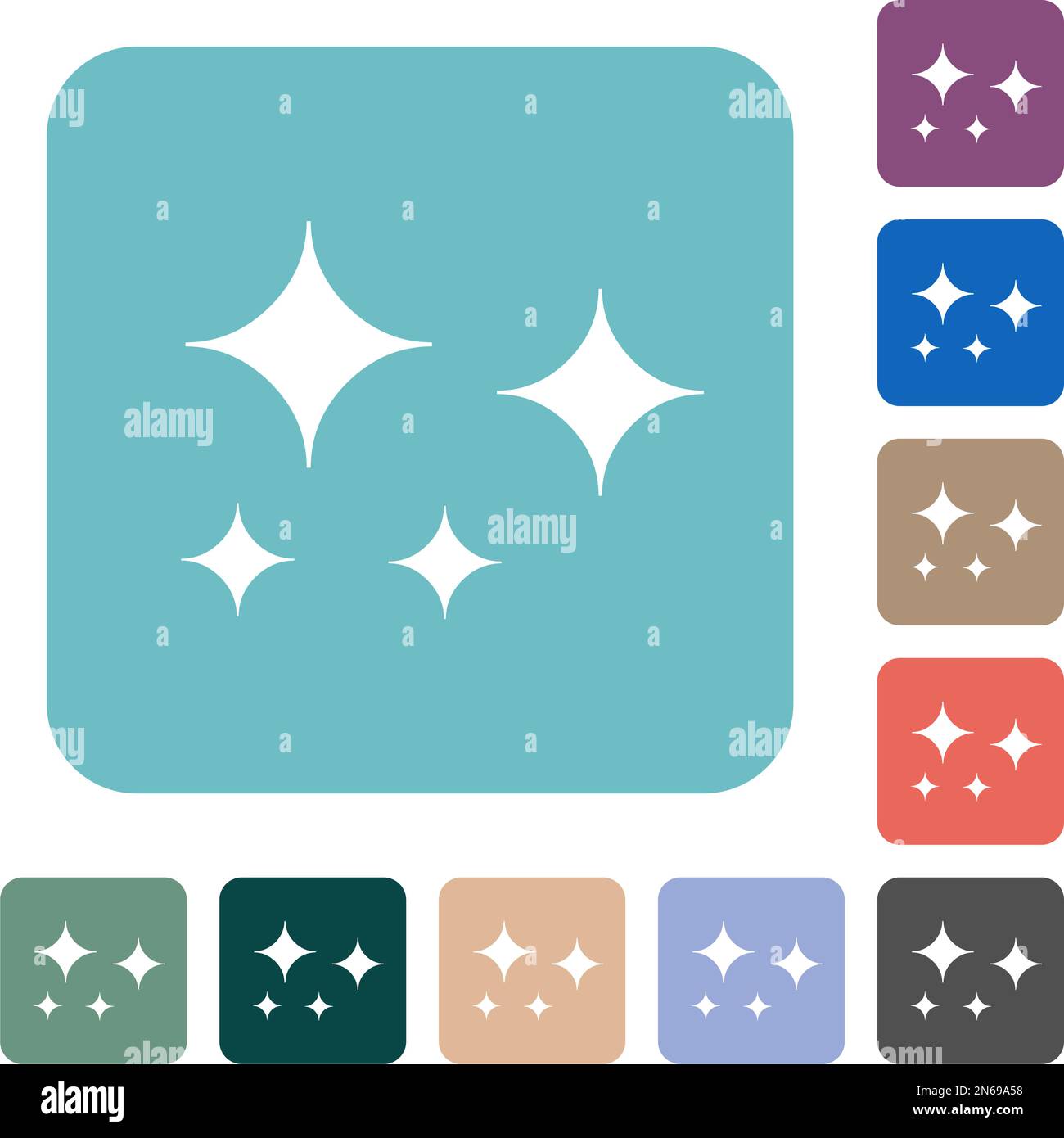 Glare stars solid white flat icons on color rounded square backgrounds Stock Vector